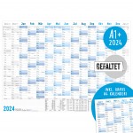 Wandkalender 2024 A1 - 15 Monate + extra A4 Übersicht [Blau] 