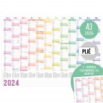 Wandkalender 2024 A3 auf Französisch gefalzt mit Extra A4-Übersicht [Rainbow] 