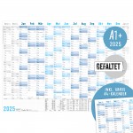 Wandkalender 2025 A1 - 15 Monate + extra A4 Übersicht [Blau] 