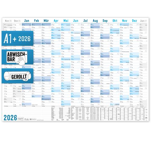 Artikelbild des Artikels “Wandkalender 2026 89 cm x 63 cm (A1+) gerollt abwischbar [Blau] “