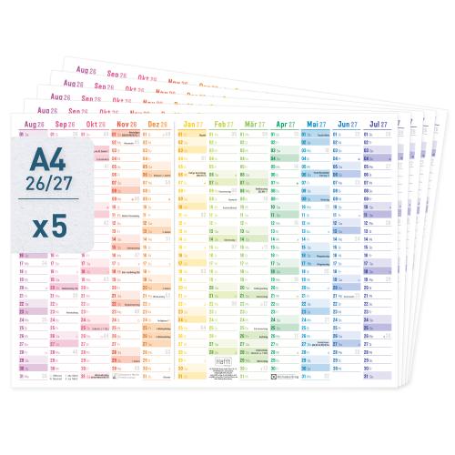 Artikelbild des Artikels “Wandkalender Schuljahr 2026/2027 A4 quer 5er-Pack [Rainbow] “