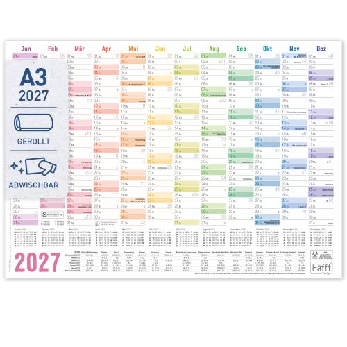 Artikelbild des Artikels “Wandkalender 2027 A3 abwischbar gerollt quer [Rainbow] “
