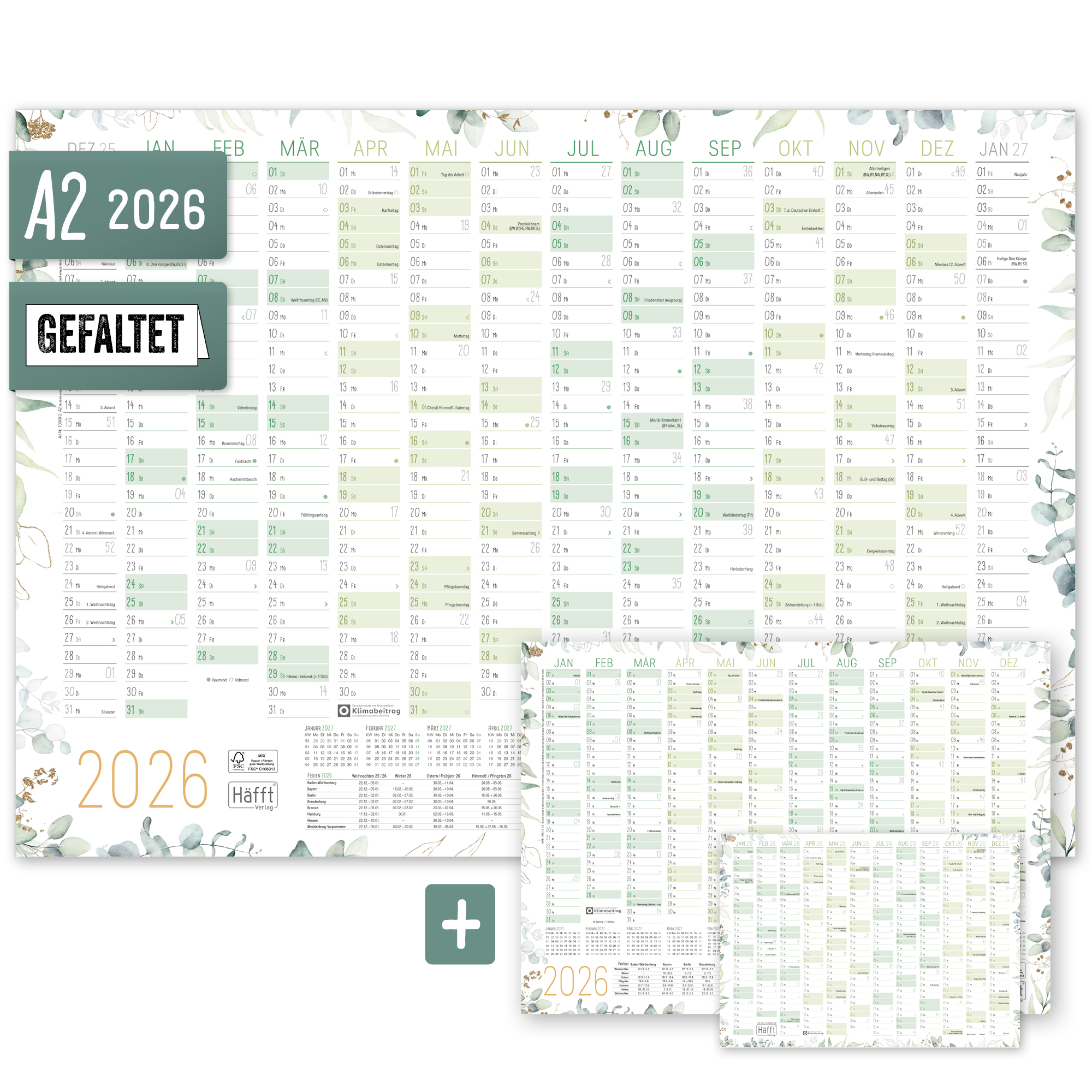 Artikelbild 1 des Artikels “Jahreswandplaner 2026 A2 gefalzt mit Extra A3 + A4-Übersicht [Blattgold] “