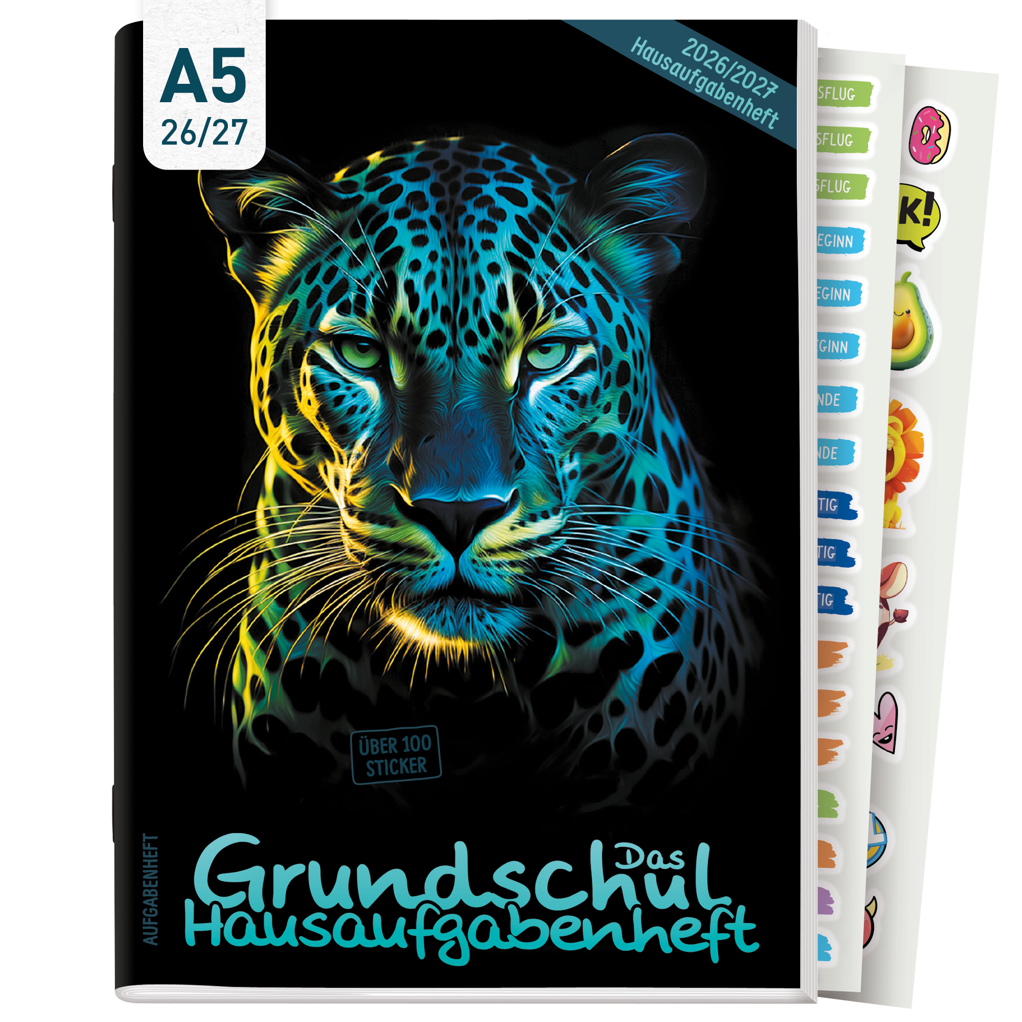 Artikelbild 1 des Artikels “Hausaufgabenheft Grundschule 2026/2027 A5 mit Datum [Leopard] “