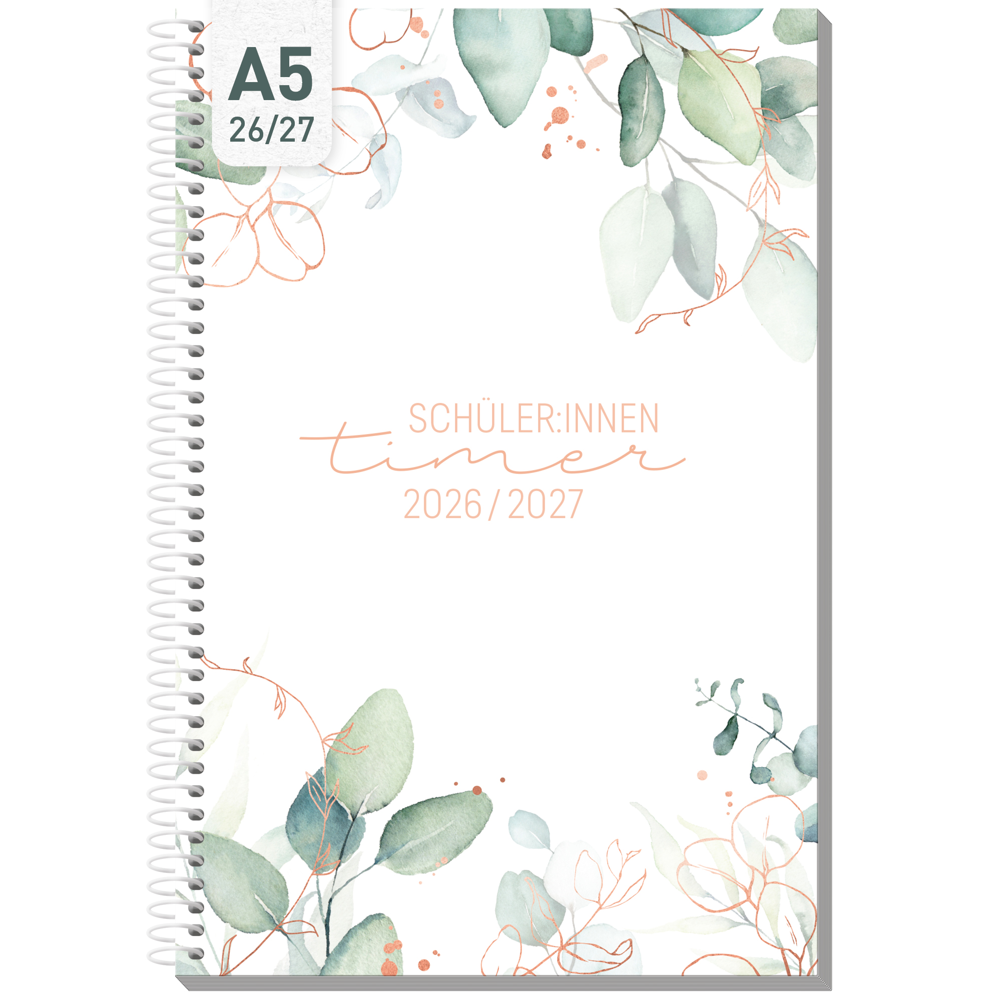 Artikelbild 1 des Artikels “Schulstuff Schüler:innen-Timer mit Spiralbindung A5 2026/2027 [Mint Blattgold] “