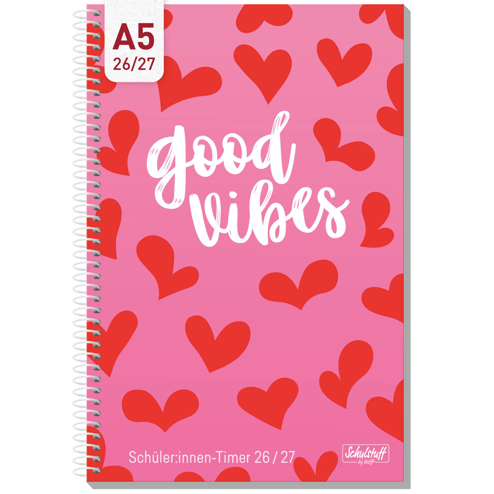 Artikelbild 1 des Artikels “Schulstuff Schüler:innen-Timer mit SpiralbindungA5 2026/2027 [Red Hearts] “