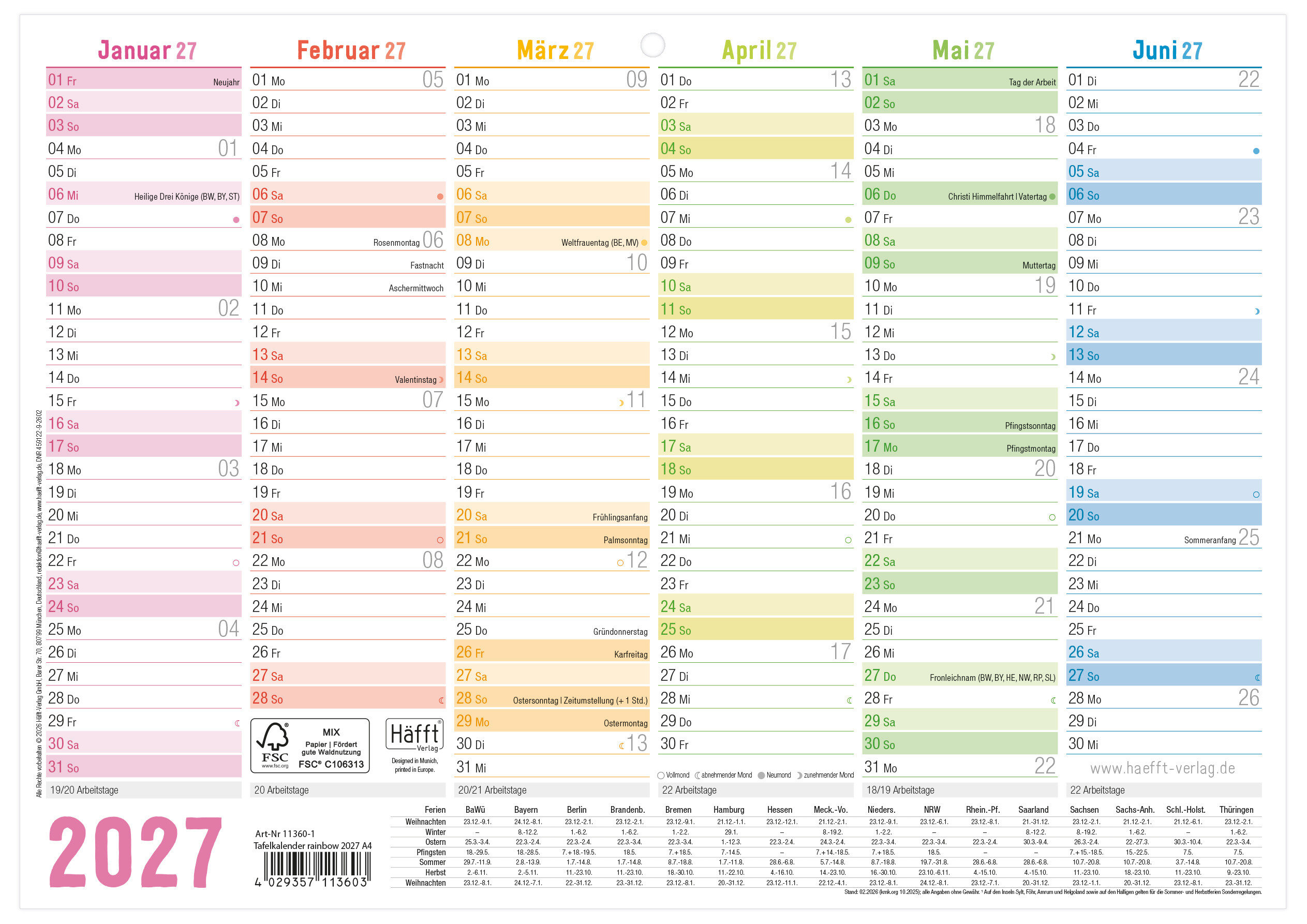 Artikelbild 1 des Artikels “Tafelkalender 2027 A4 [Rainbow] “