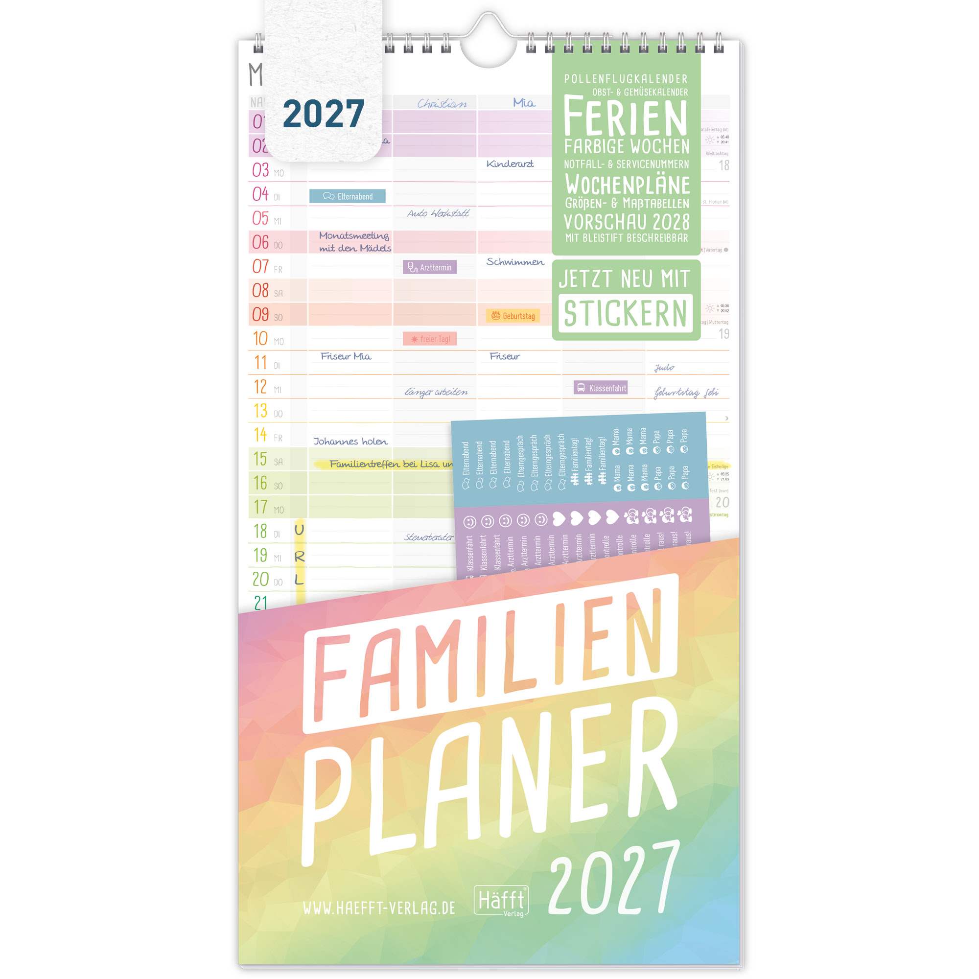 Artikelbild 1 des Artikels “Familienplaner 2027 Wandkalender mit 5 Spalten [Rainbow] “