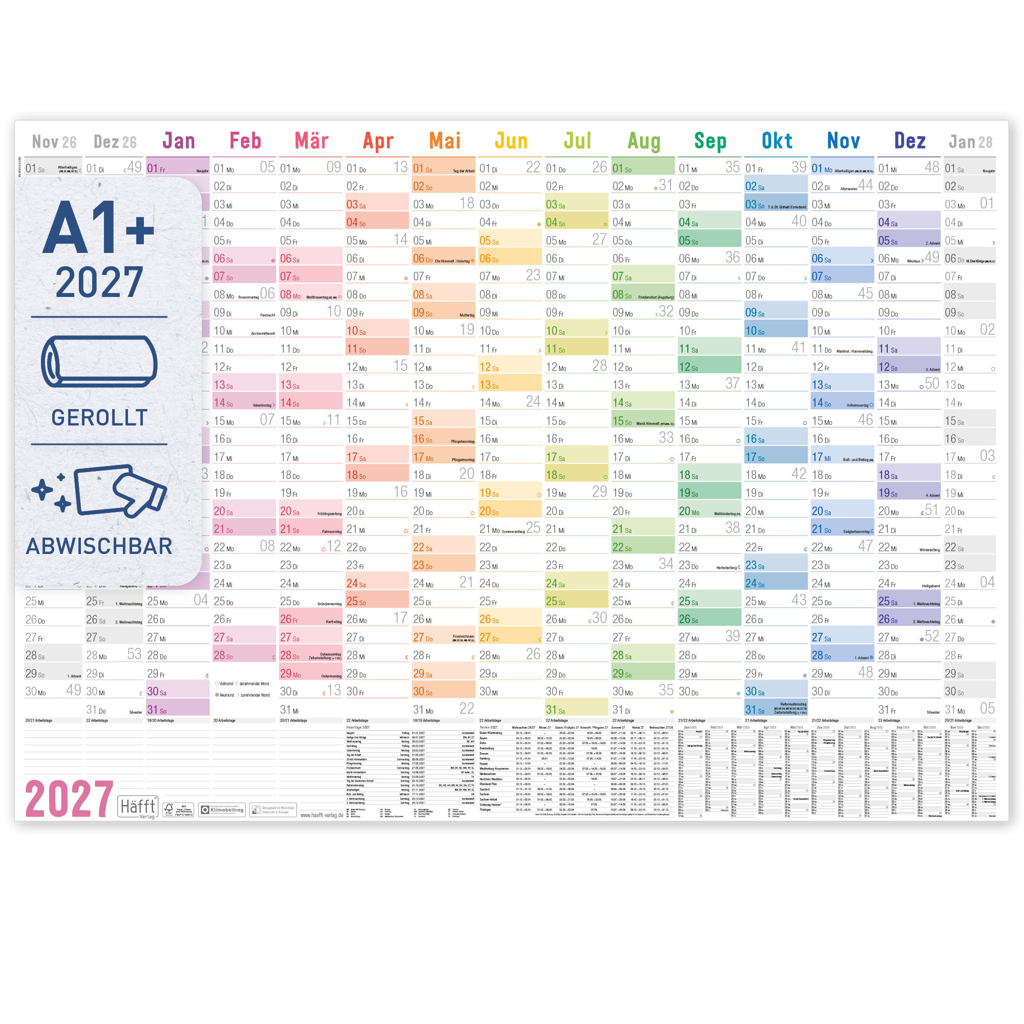 Artikelbild 1 des Artikels “Wandkalender 2027 A1+ gerollt abwischbar [Rainbow] “