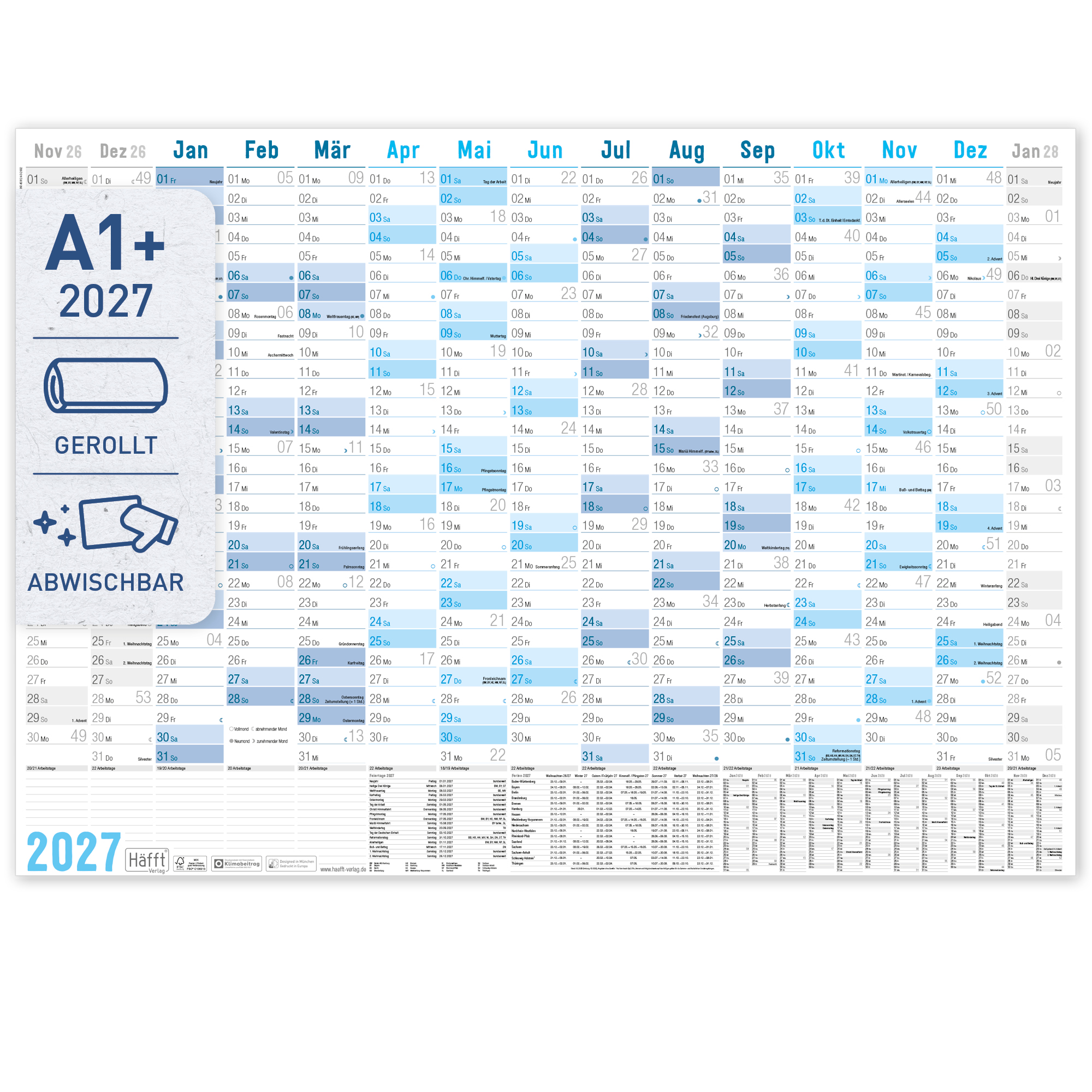 Artikelbild 1 des Artikels “Abwischbarer Wandkalender 2027 A1 + [Blau] “