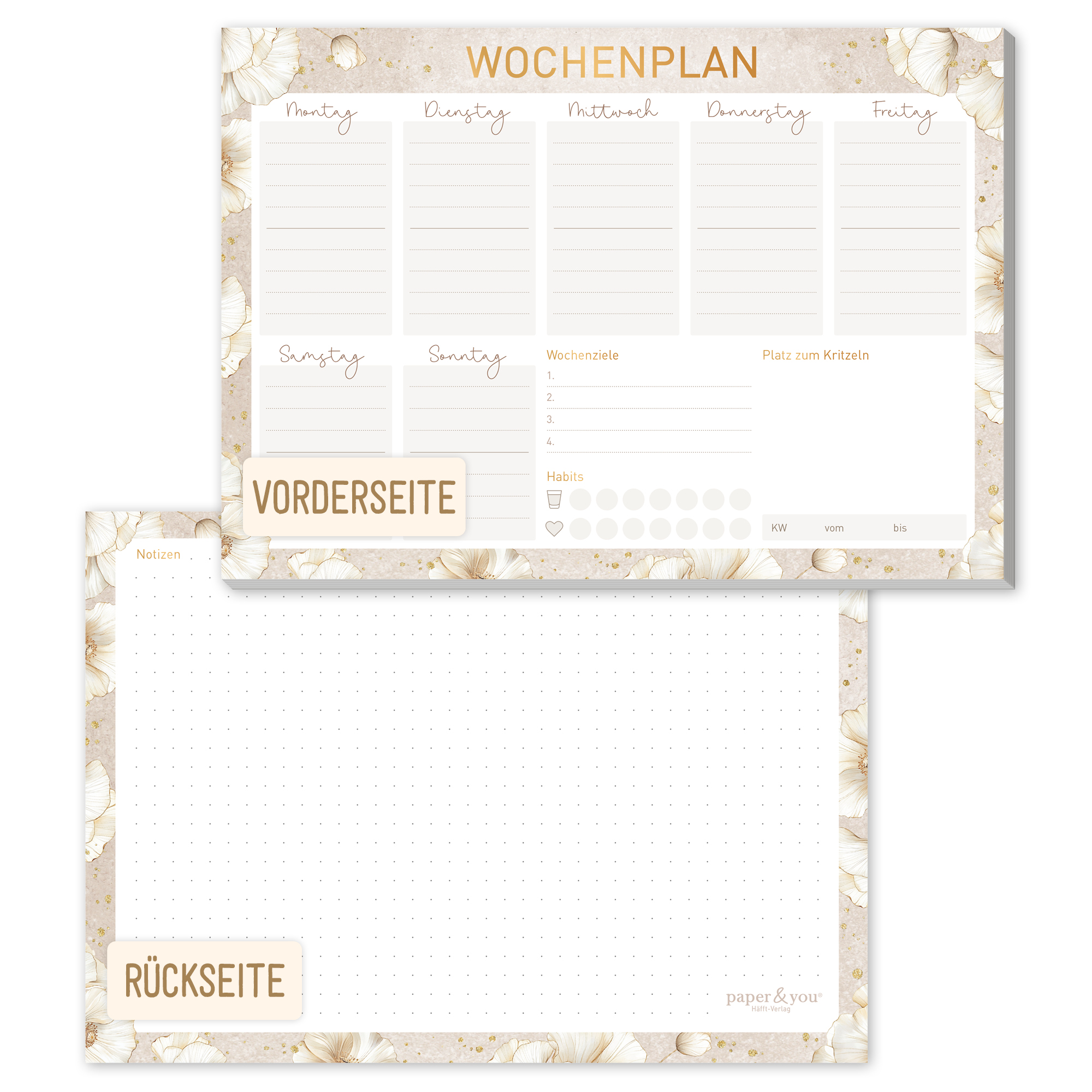 Artikelbild 1 des Artikels “paper&you Block A5 Wochenplan [Golden Blossoms] “