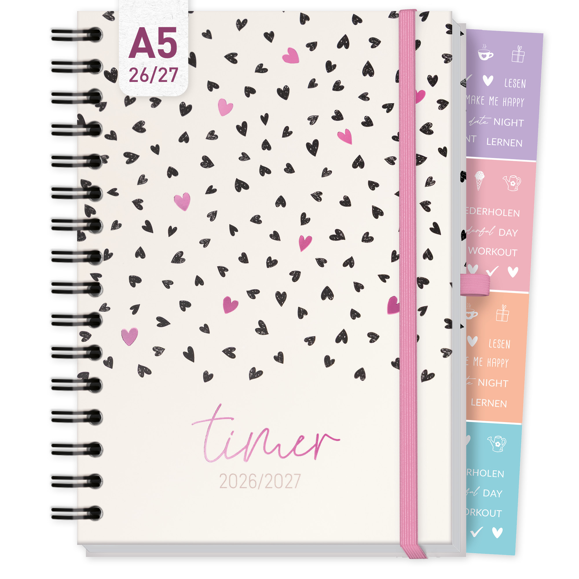 Artikelbild 1 des Artikels “Häfft-Timer Fancy Deluxe A5 2026/2027 [Pink Hearts] “