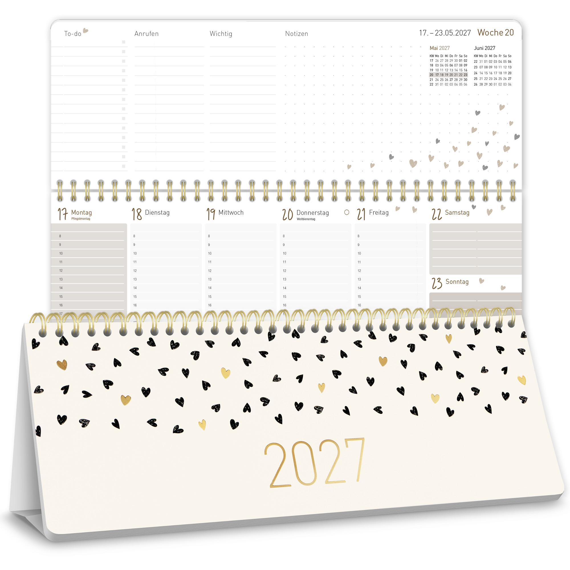 Artikelbild 1 des Artikels “Wochen-Tischkalender 2027 mit Aufsteller [Golden Hearts] “