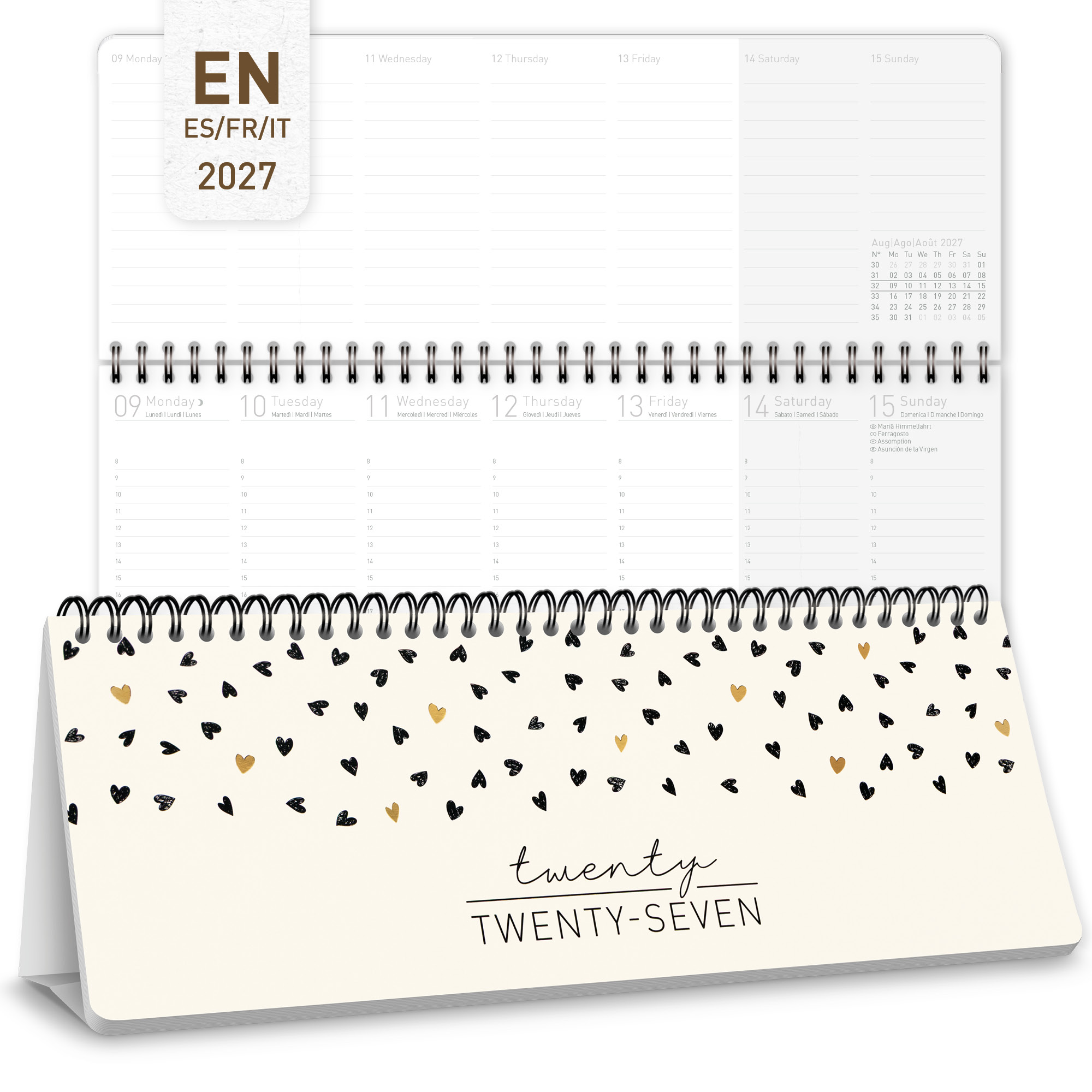 Artikelbild 1 des Artikels “Internationaler Wochen-Tischkalender quer 2027 [Golden Hearts] “