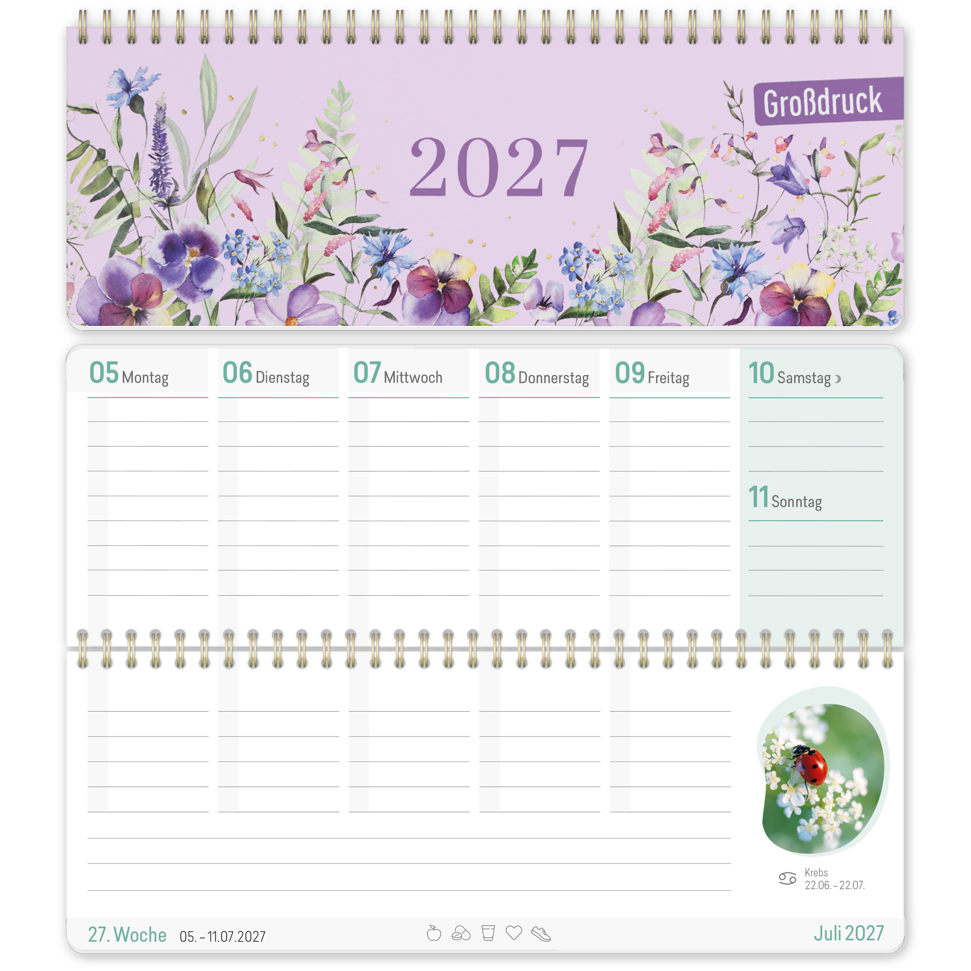 Artikelbild 1 des Artikels “Wochen-Tischkalender 2027 Großdruckkalender quer [Blütentraum] “