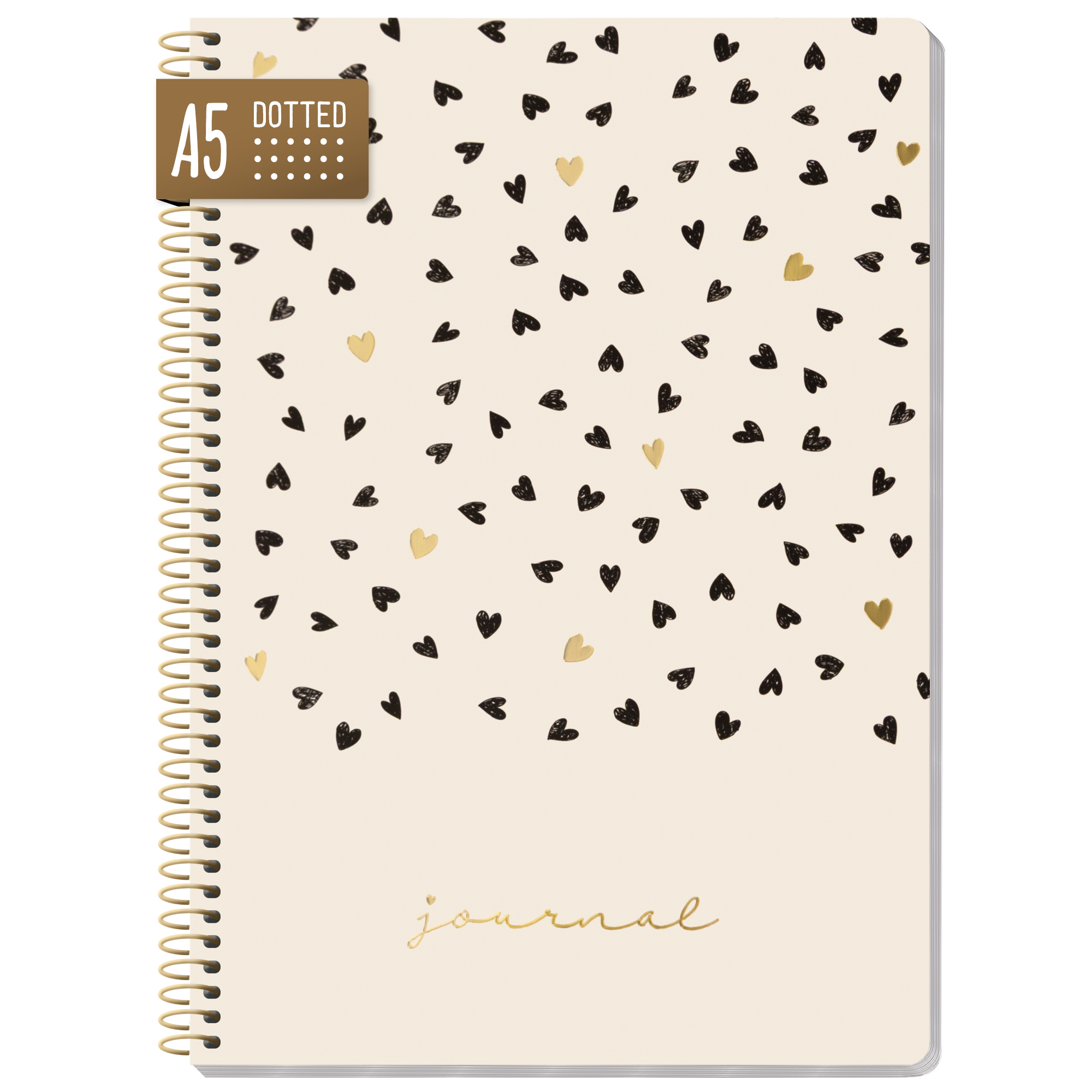 Artikelbild 1 des Artikels “Bullet Journal dotted A5 mit Spiralbindung [Golden Hearts] “