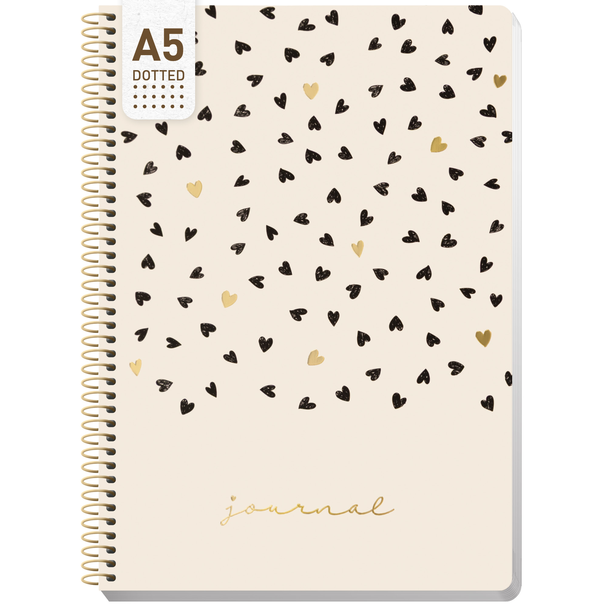 Artikelbild 1 des Artikels “Bullet Journal dotted A5 mit Spiralbindung [Golden Hearts] “