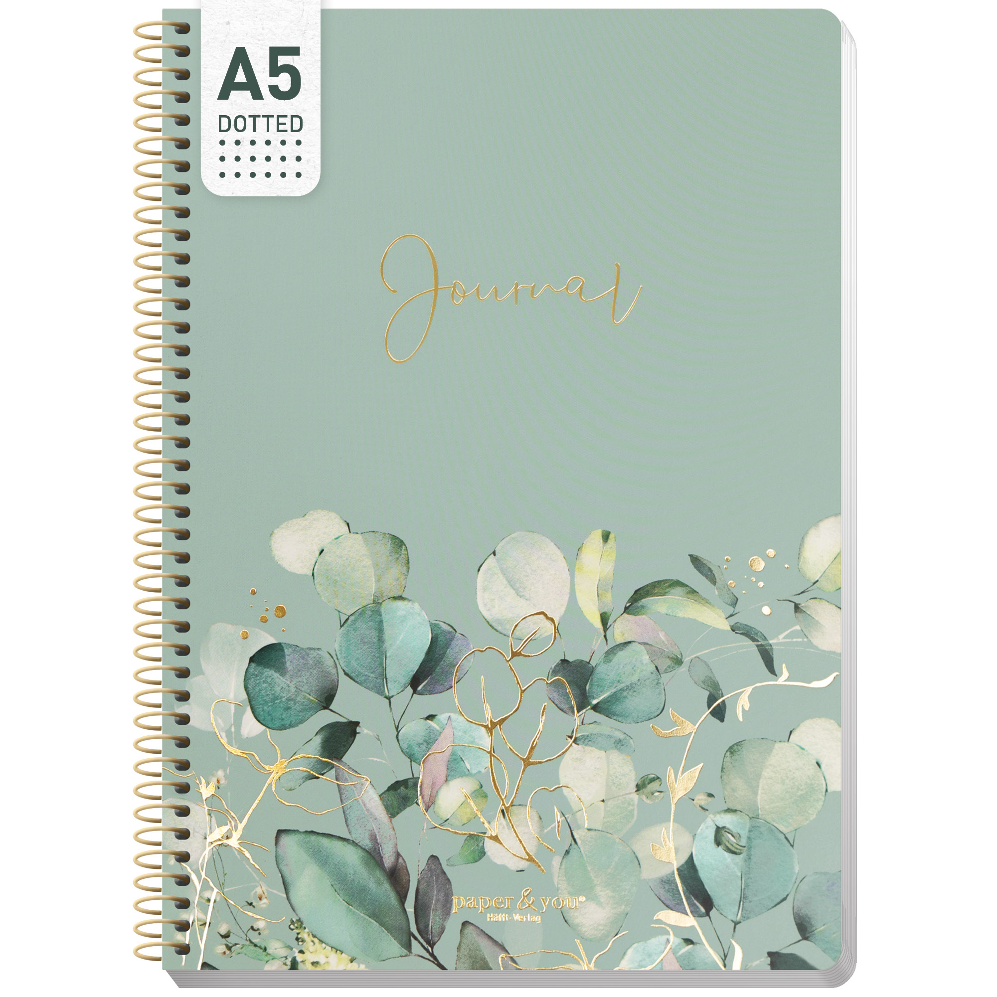 Artikelbild 1 des Artikels “Bullet Journal dotted A5 mit Spiralbindung [Minty Leaves] “