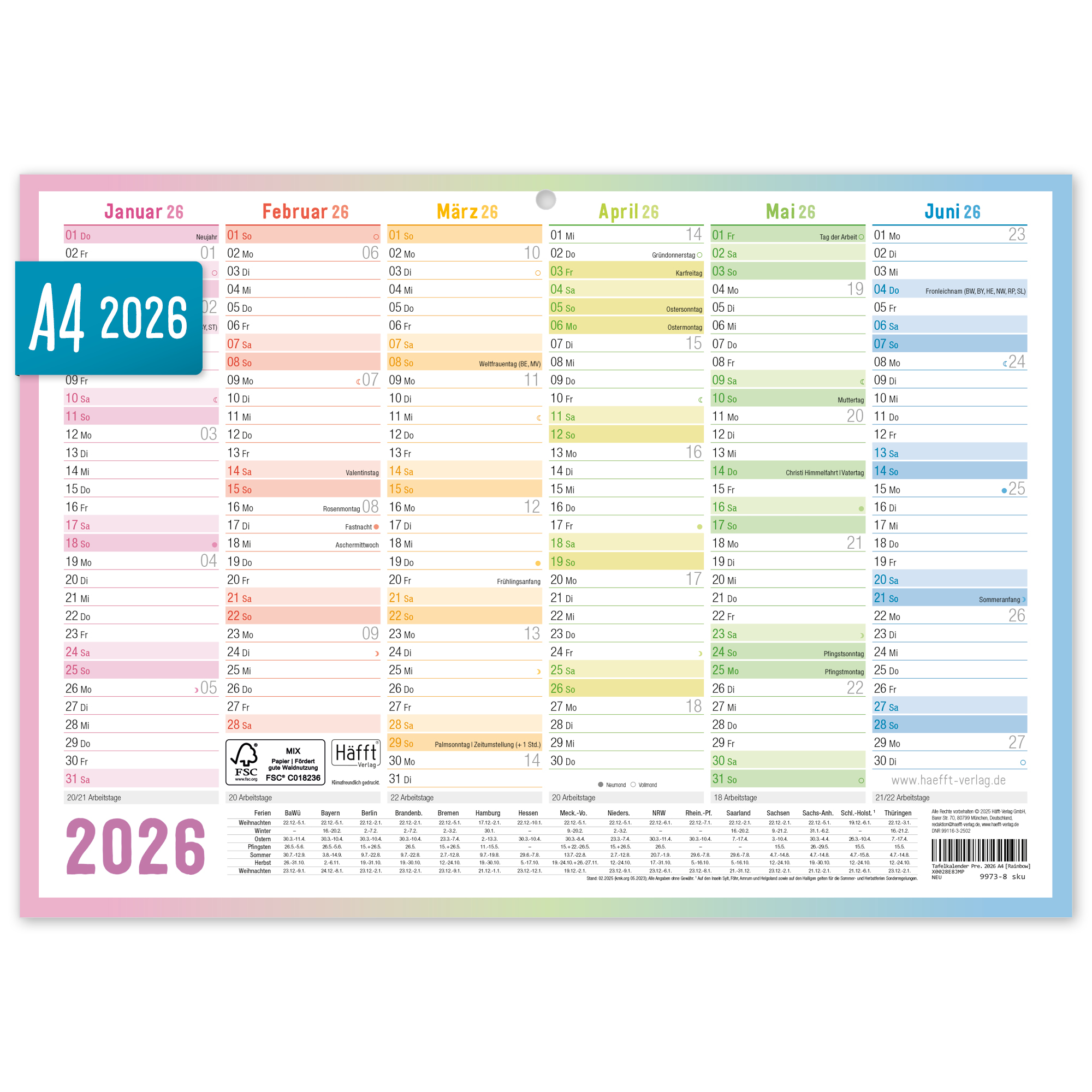 Artikelbild 1 des Artikels “Tafelkalender Premium 2026 A4 [Rainbow] “