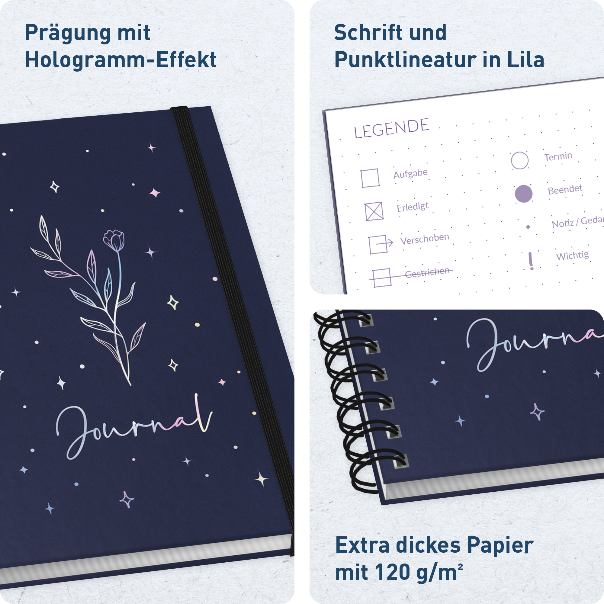 Artikelbild 2 des Artikels “Journal Fancy dotted A5 mit Spiralbindung [Night Flower] “