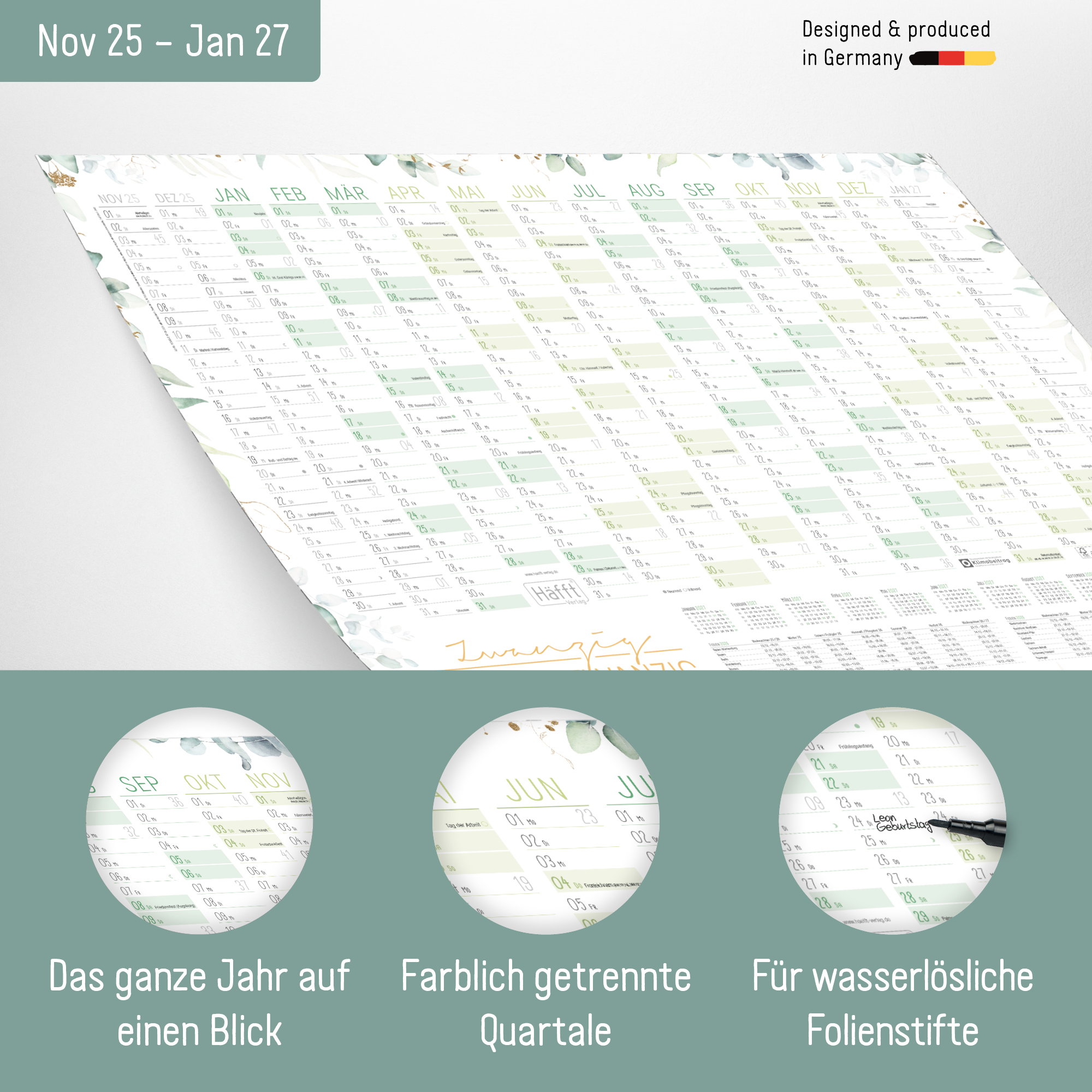 Artikelbild 2 des Artikels “Wandkalender 2026 89cm x 63cm (A1+) gerollt abwischbar [Blattgold] “