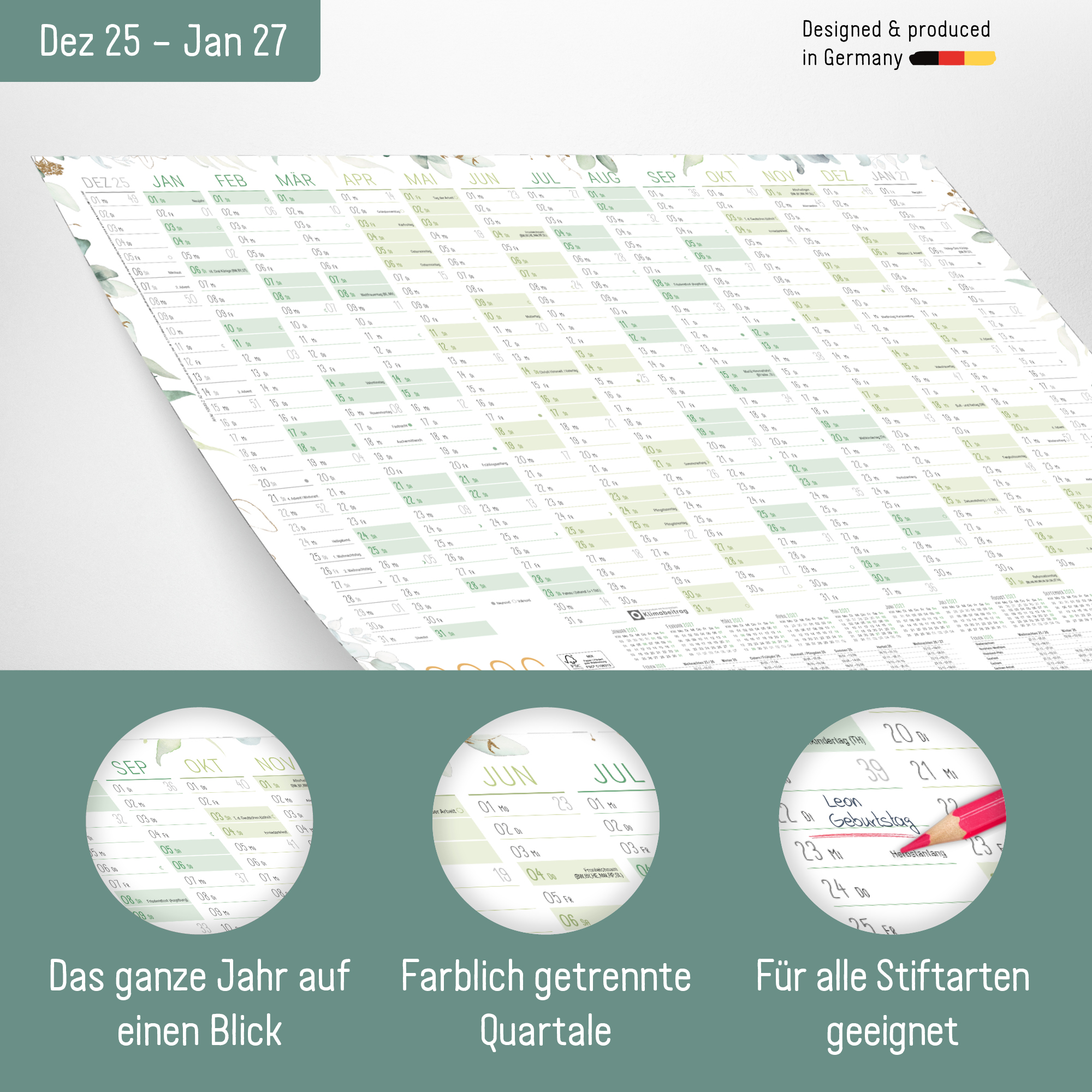 Artikelbild 2 des Artikels “Jahreswandplaner 2026 A2 gefalzt mit Extra A3 + A4-Übersicht [Blattgold] “