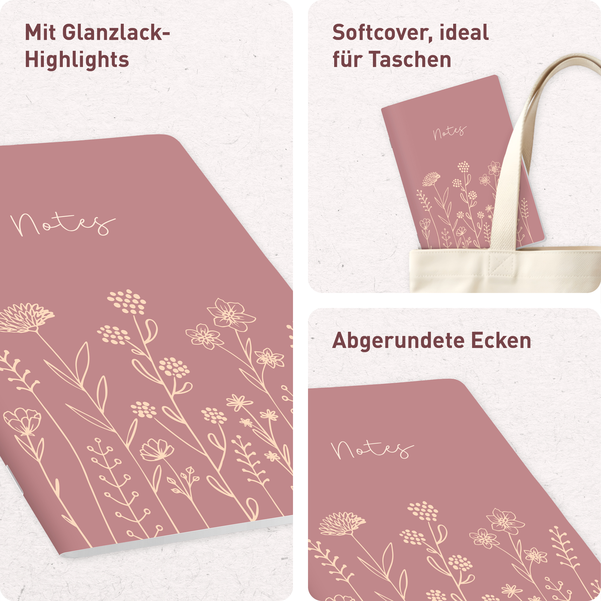Artikelbild 2 des Artikels “paper&you Notizheft Classic liniert A5 [Fine Flowers rosé] “