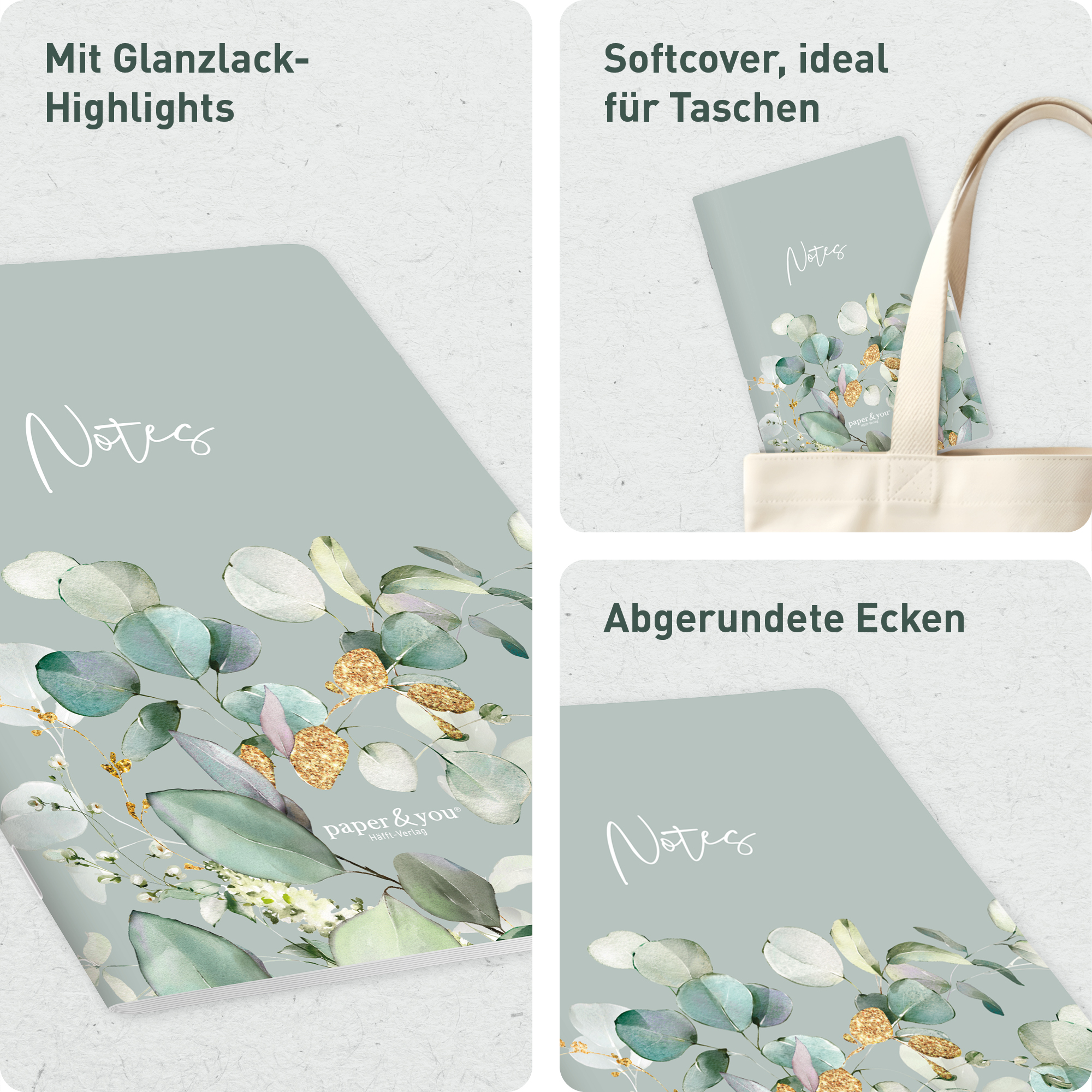 Artikelbild 2 des Artikels “paper&you Notizheft Classic liniert A5 [Minty Leaves] “