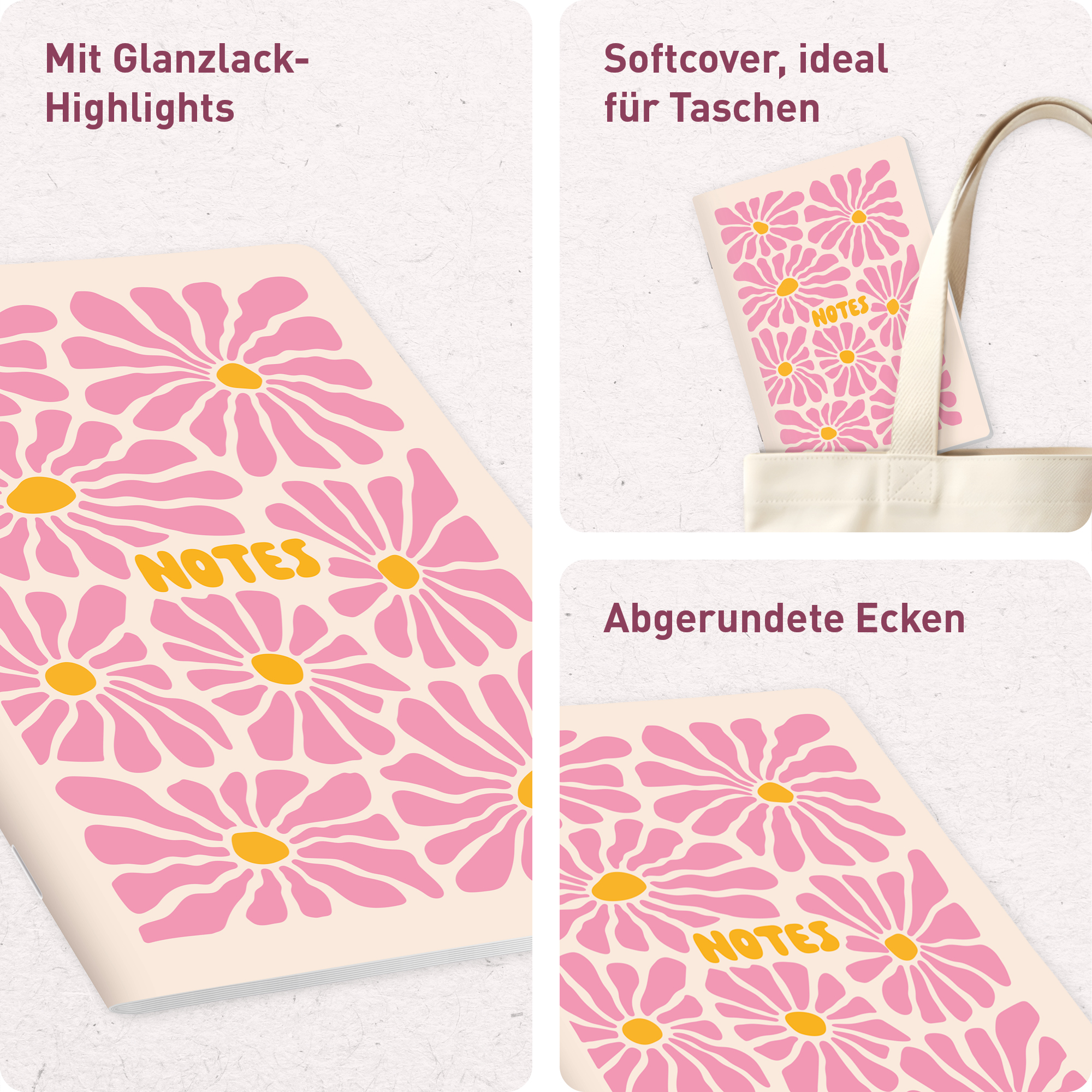 Artikelbild 2 des Artikels “paper&you Notizheft Classic liniert A5 [Pink Flowers] “