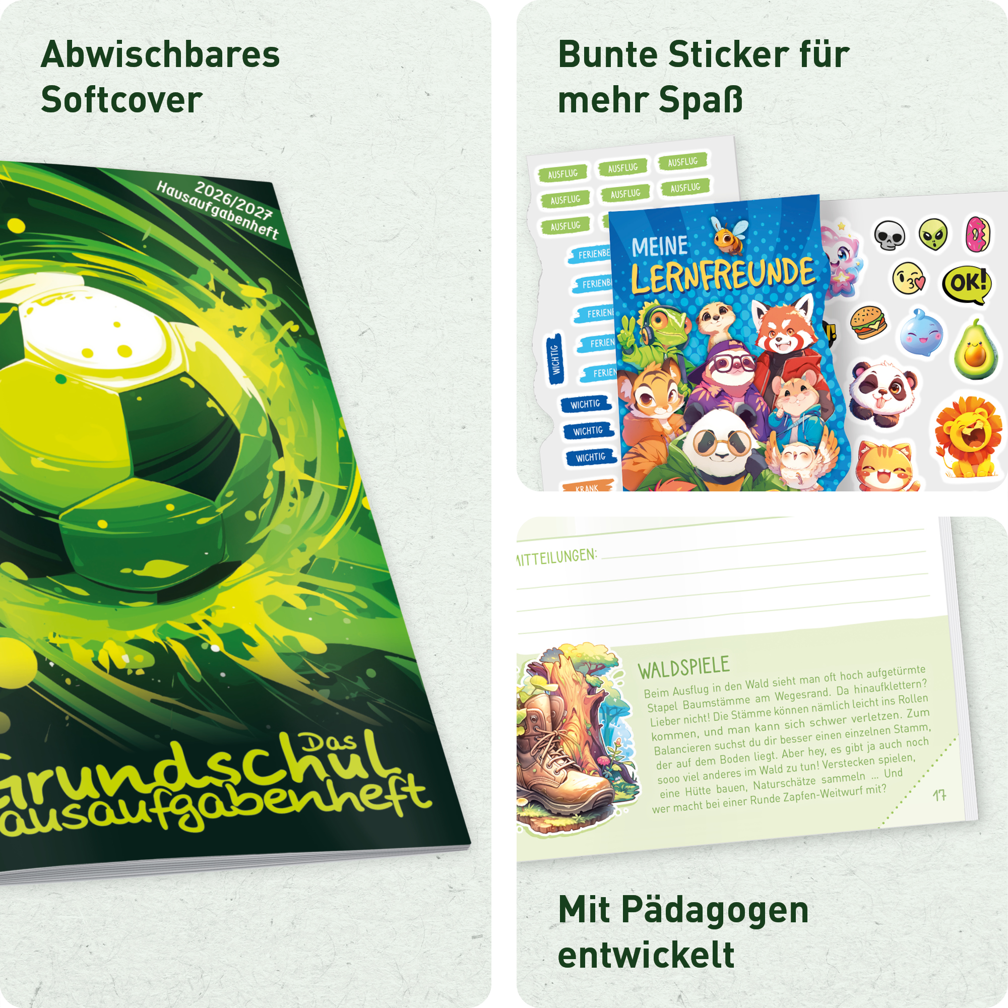 Artikelbild 2 des Artikels “Hausaufgabenheft Grundschule 2026/2027 A5 mit Datum [Fußball] “