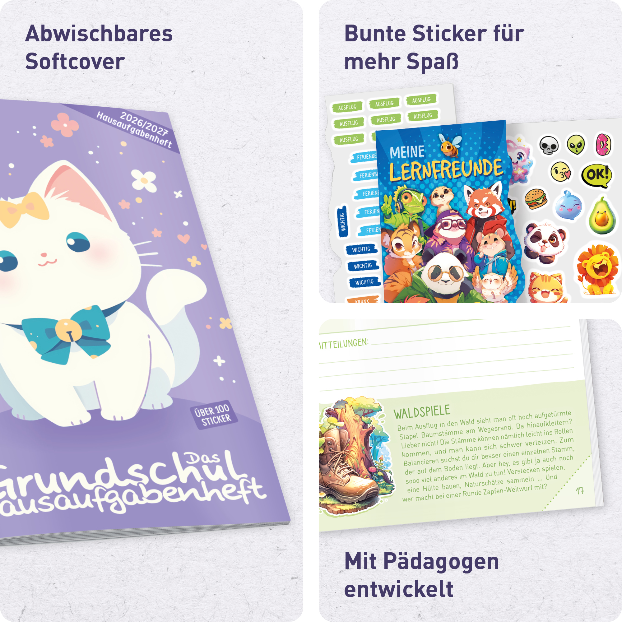 Artikelbild 2 des Artikels “Hausaufgabenheft Grundschule 2026/2027 A5 mit Datum [Cute Cat] “