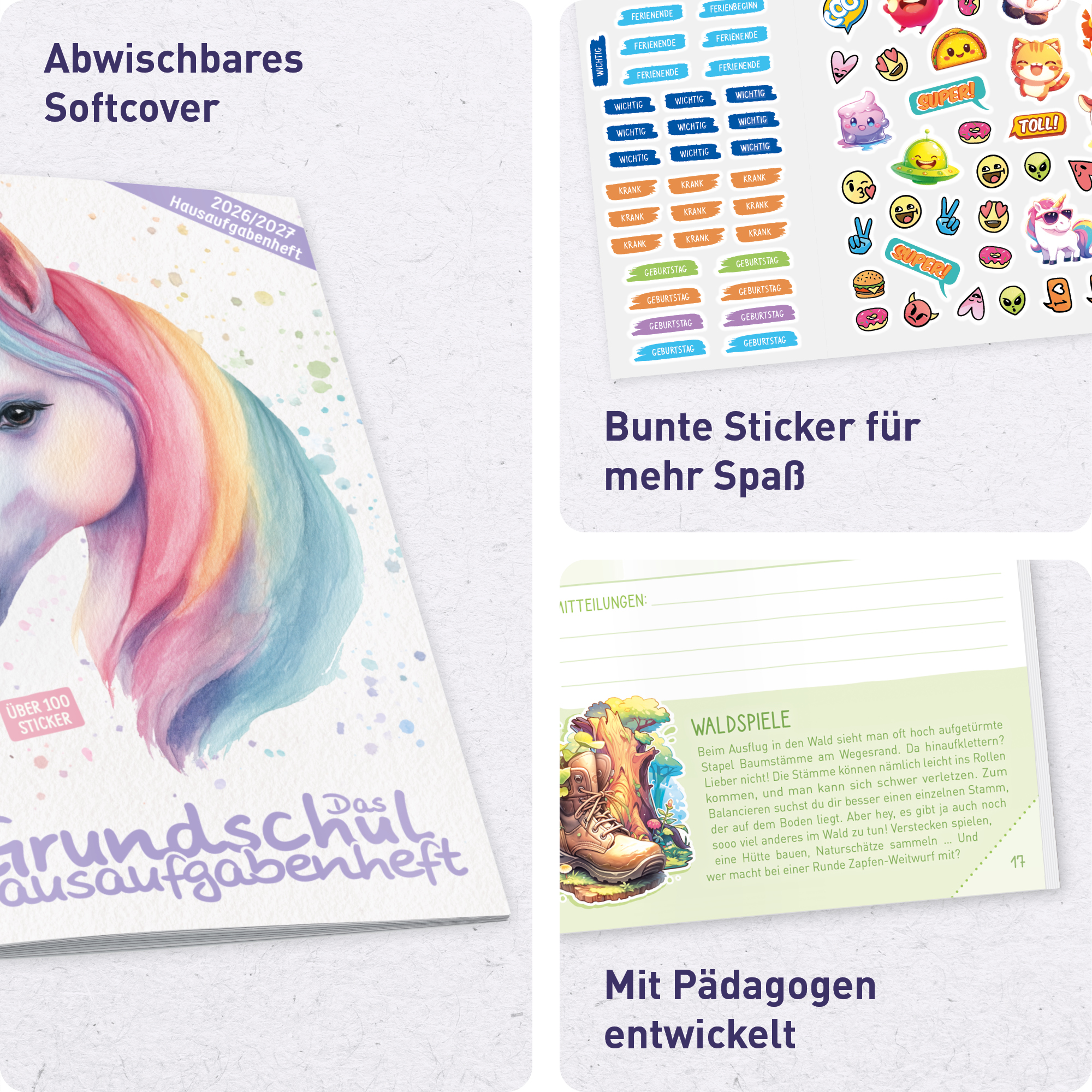 Artikelbild 2 des Artikels “Hausaufgabenheft Grundschule 2026/2027 A5 mit Datum [Einhorn] “