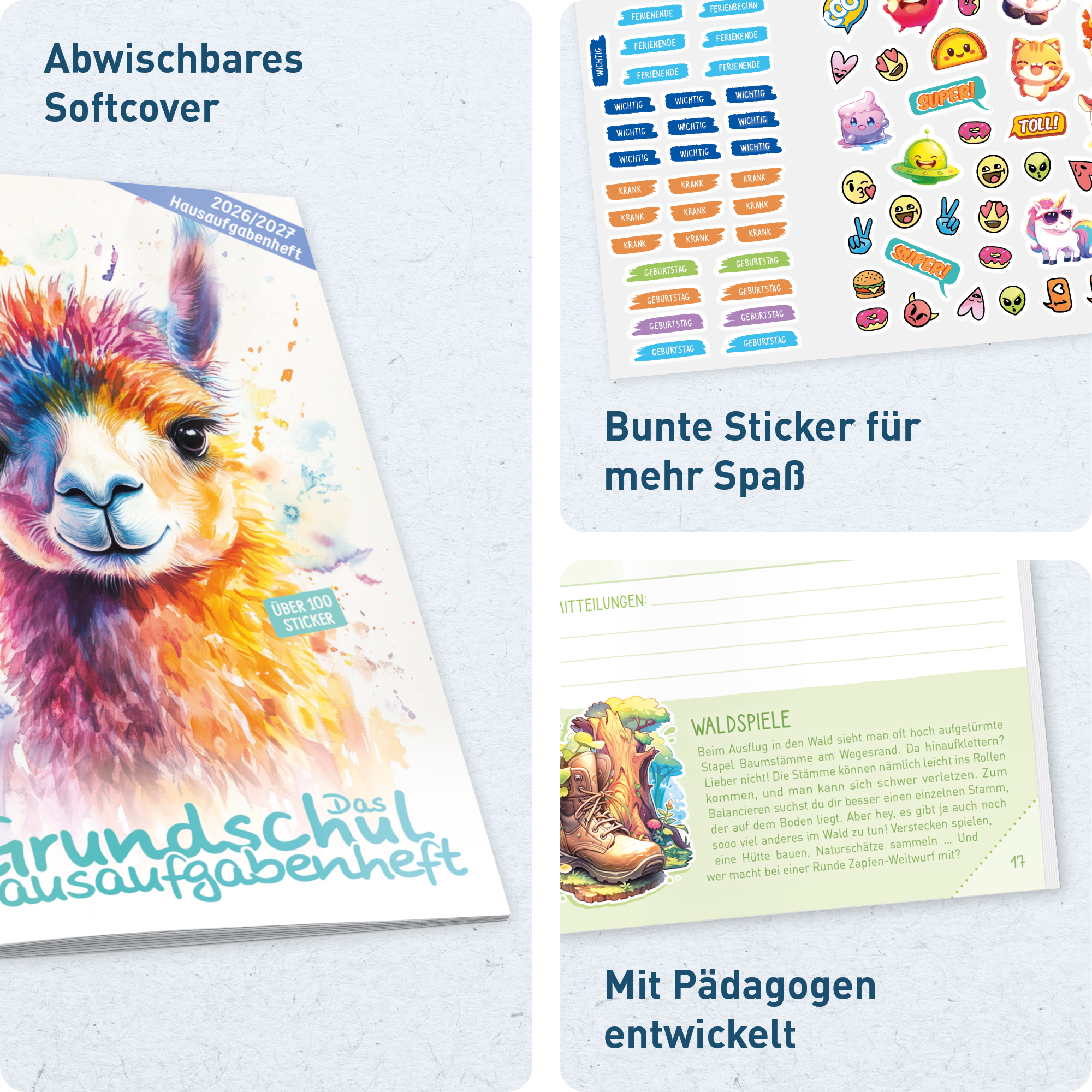 Artikelbild 2 des Artikels “Hausaufgabenheft Grundschule 2026/2027 A5 mit Datum [Lama] “