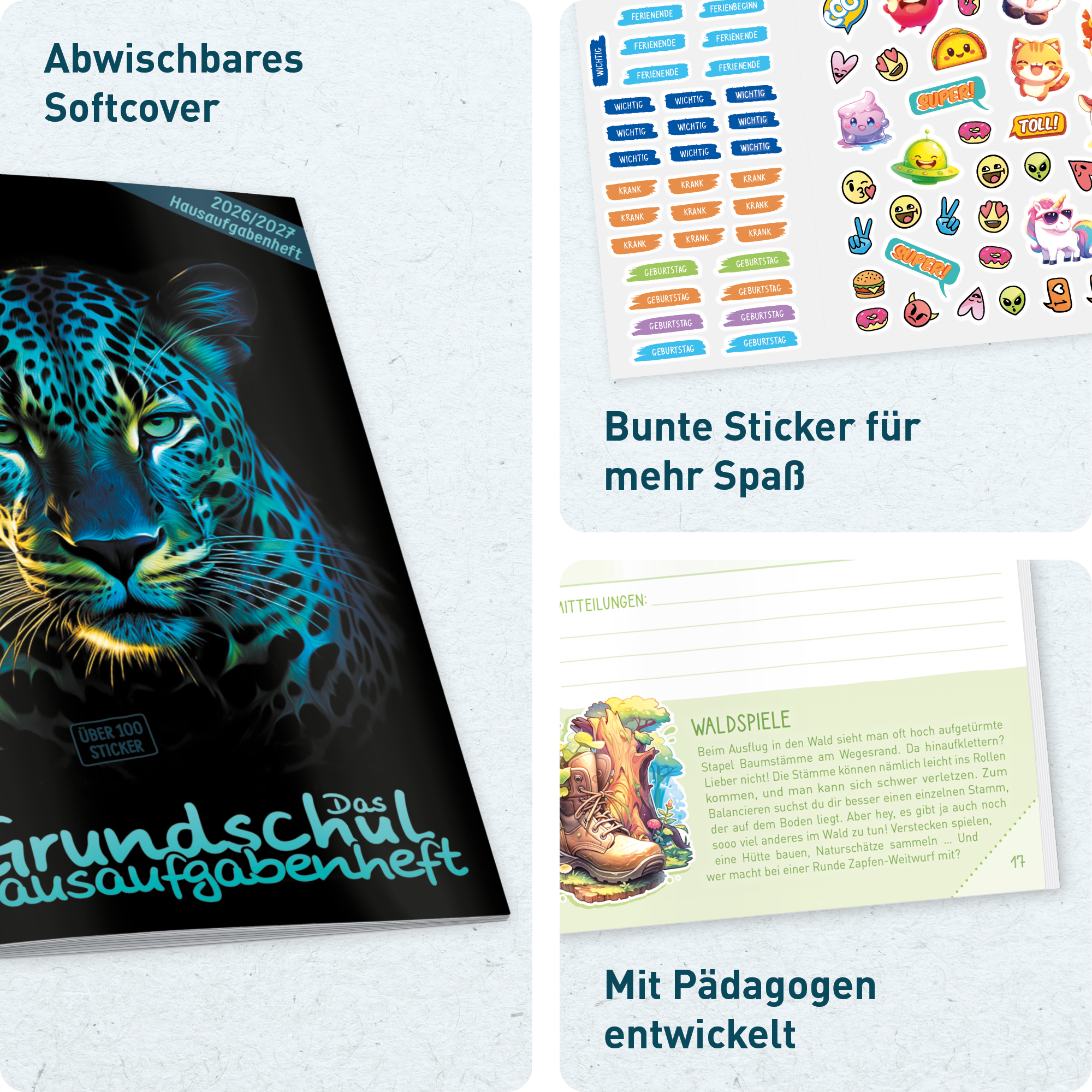 Artikelbild 2 des Artikels “Hausaufgabenheft Grundschule 2026/2027 A5 mit Datum [Leopard] “