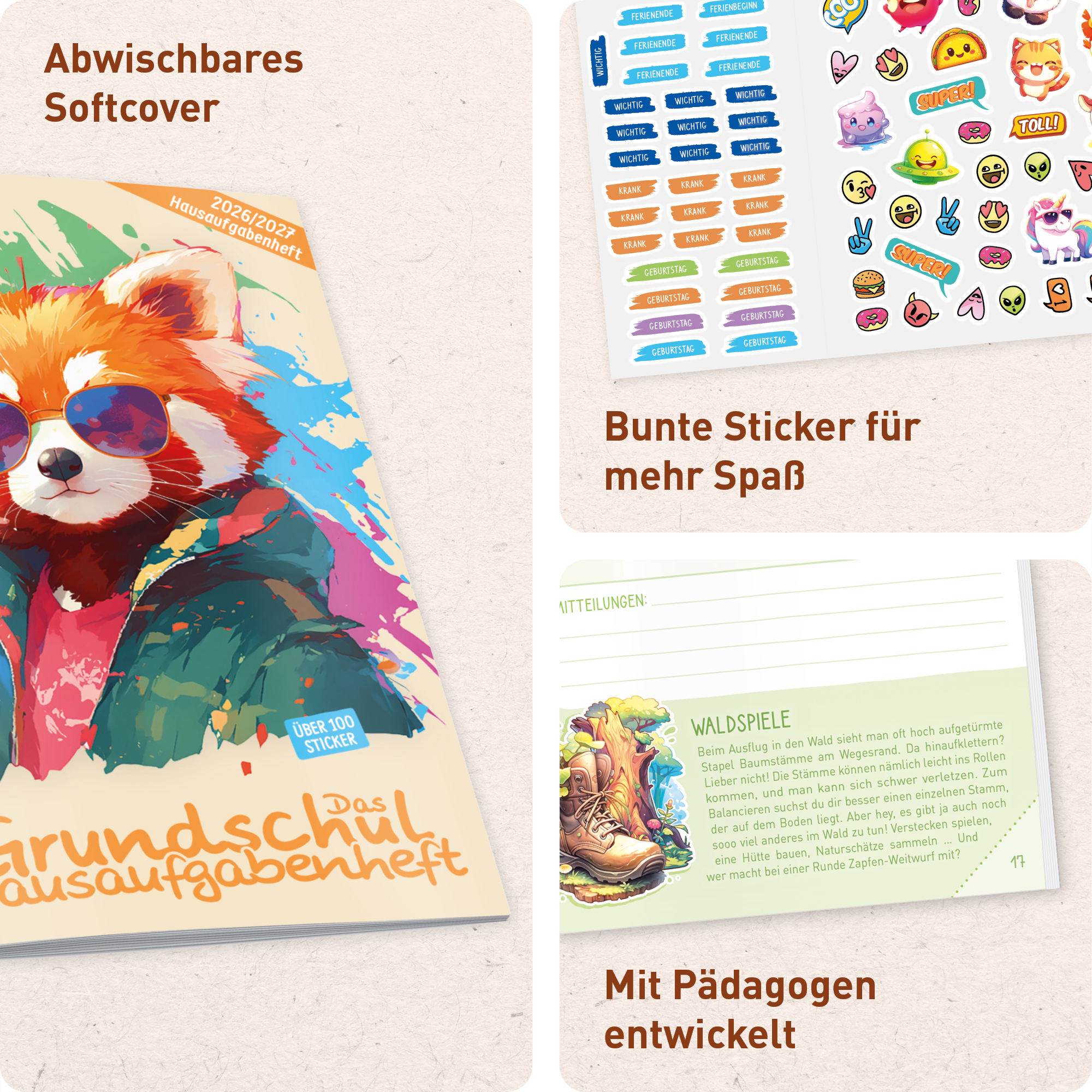 Artikelbild 2 des Artikels “Hausaufgabenheft Grundschule 2026/2027 A5 mit Datum [Cool Panda] “