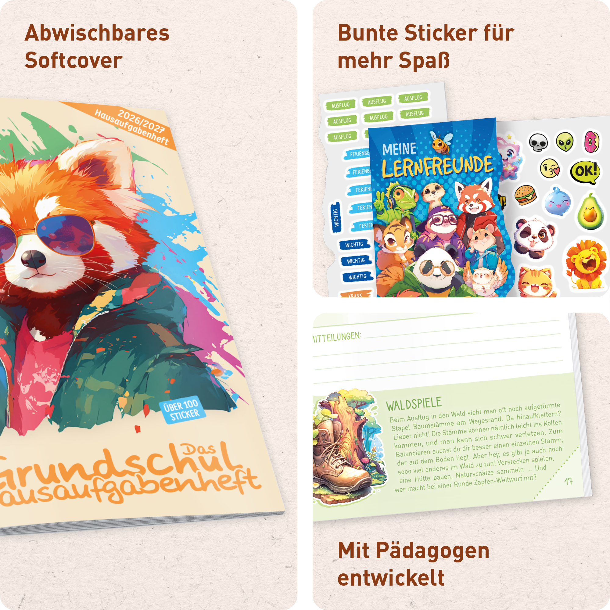 Artikelbild 2 des Artikels “Hausaufgabenheft Grundschule 2026/2027 A5 mit Datum [Cool Panda] “