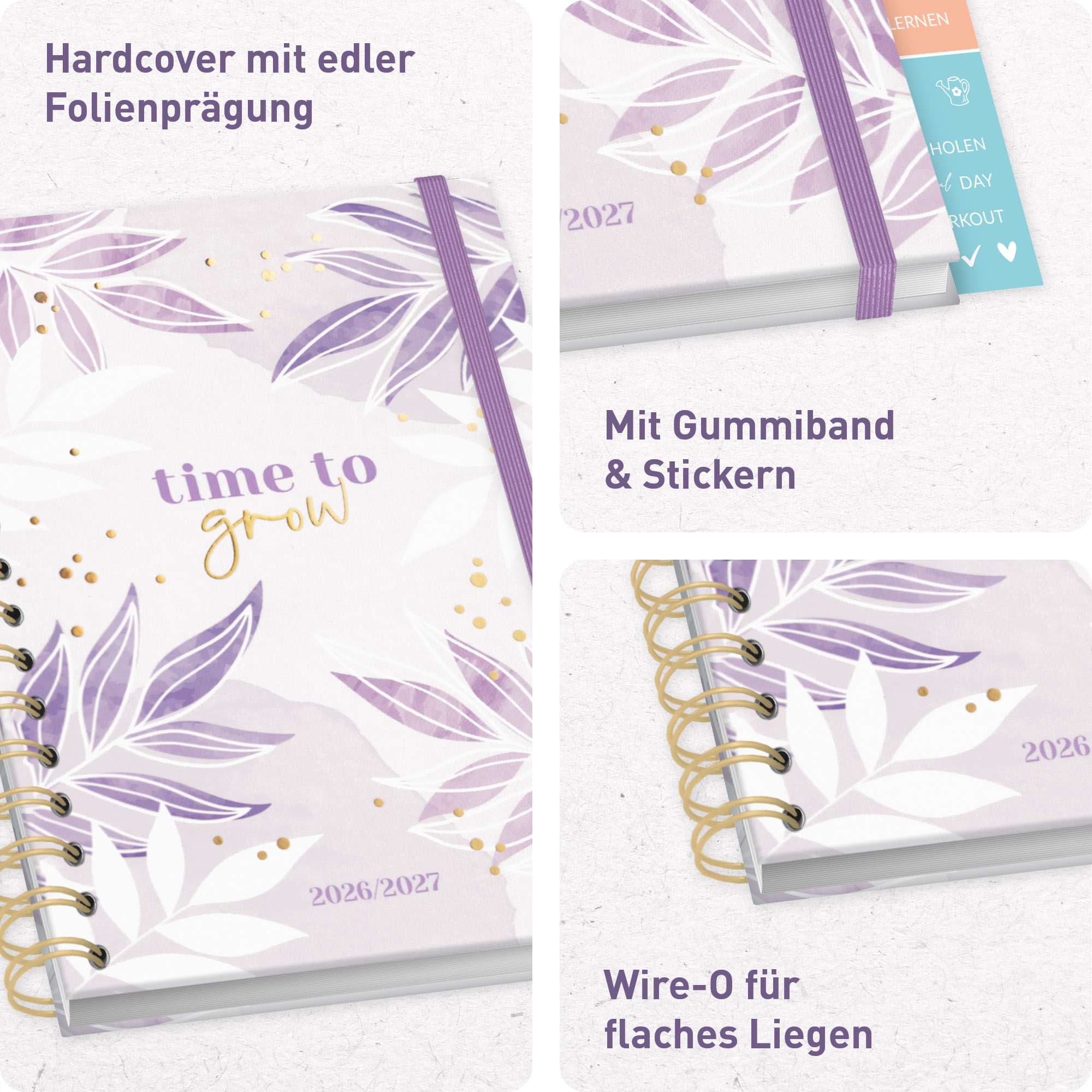 Artikelbild 2 des Artikels “Häfft-Timer Fancy A5 2026/2027 [Purple Leaves] “
