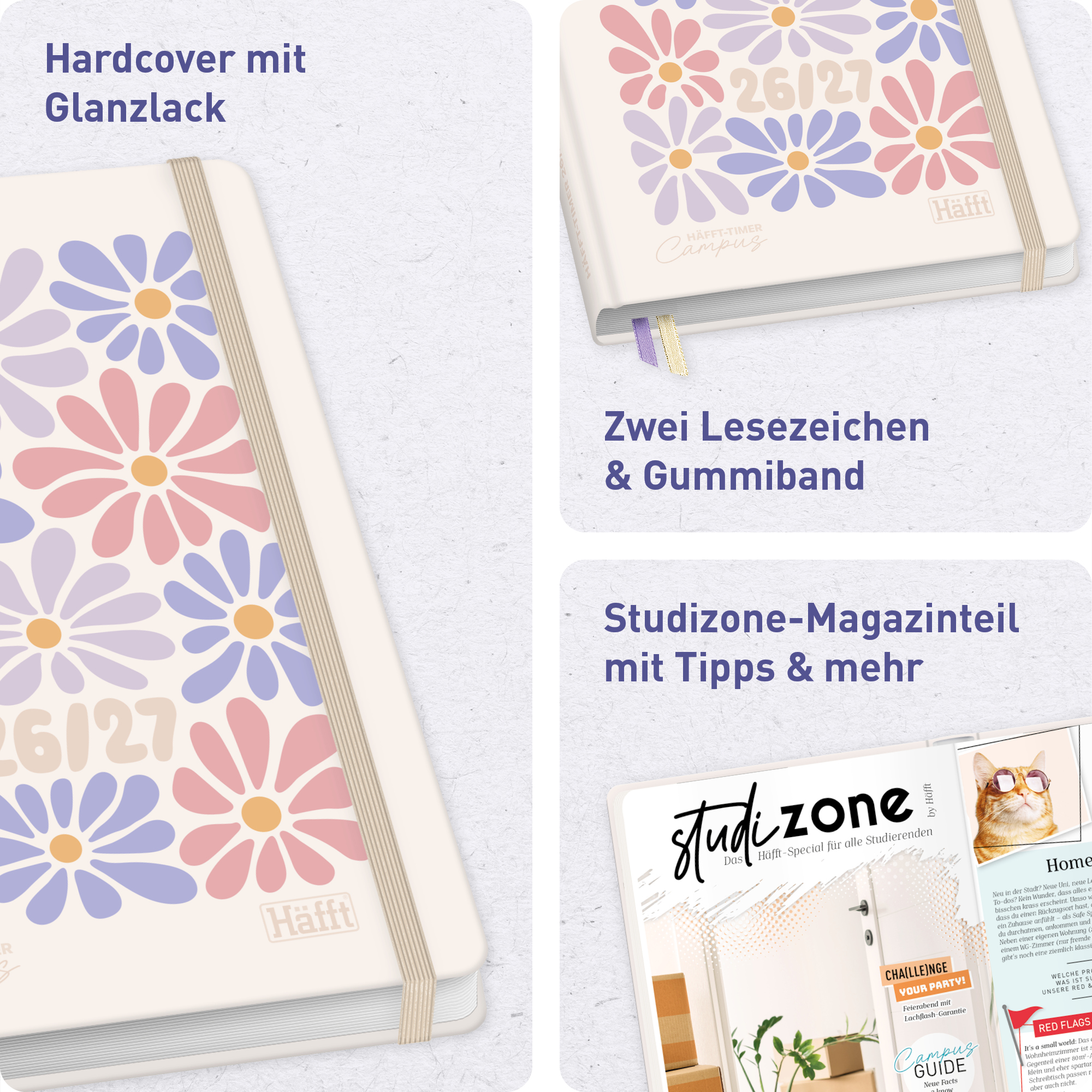 Artikelbild 2 des Artikels “Häfft-Timer Campus A5 2026/2027 [Flower Power rosé] “