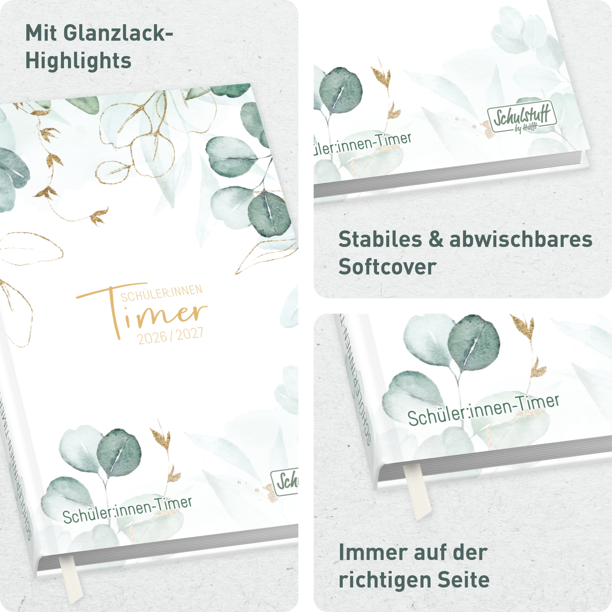 Artikelbild 2 des Artikels “Schulstuff Schüler:innen-Timer A6 2026/2027 [Mint Blattgold] “