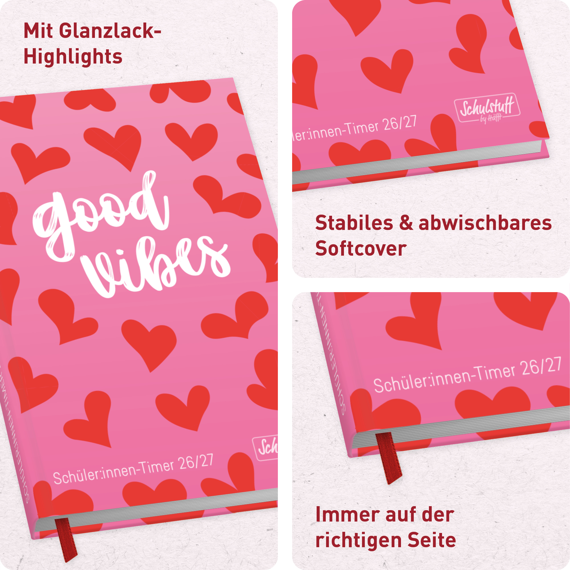 Artikelbild 2 des Artikels “Schulstuff Schüler:innen-Timer A6 2026/2027 [Red Hearts] “