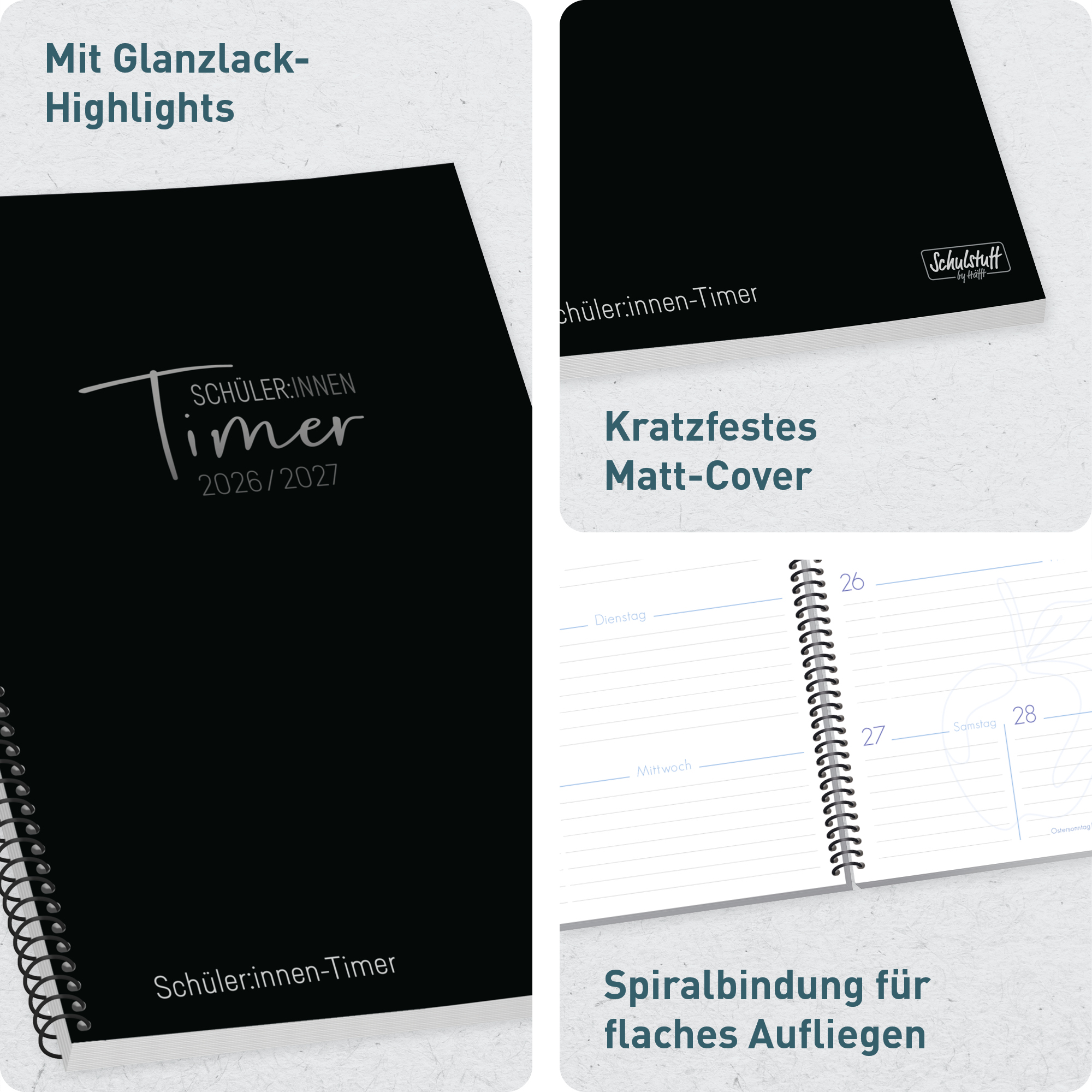 Artikelbild 2 des Artikels “Schulstuff Schüler:innen-Timer mit Spiralbindung A5 2026/2027 [Black Edition] “