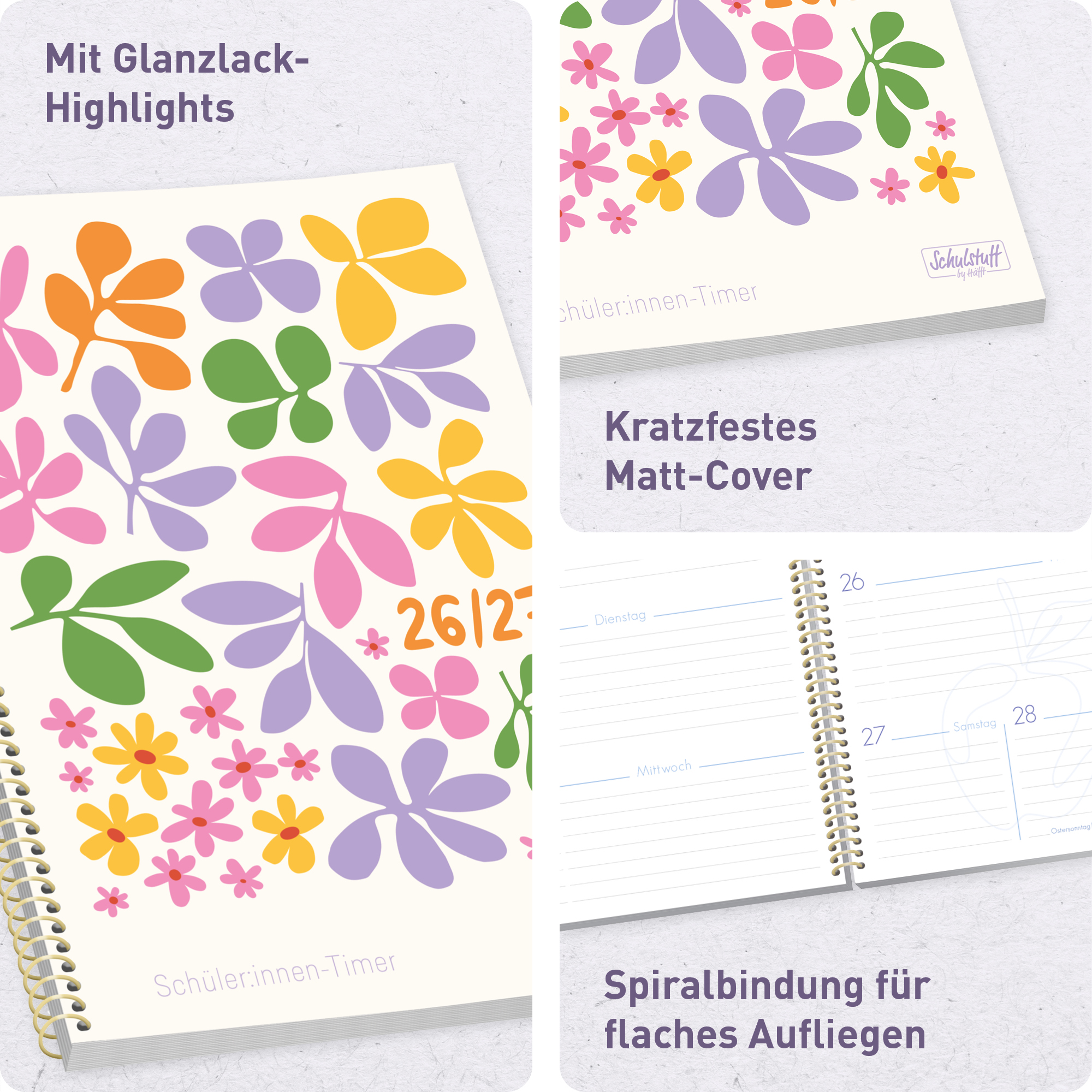 Artikelbild 2 des Artikels “Schulstuff Schüler:innen-Timer mit Spiralbindung A5 2026/2027 A5 [Daisy & Leaf] “
