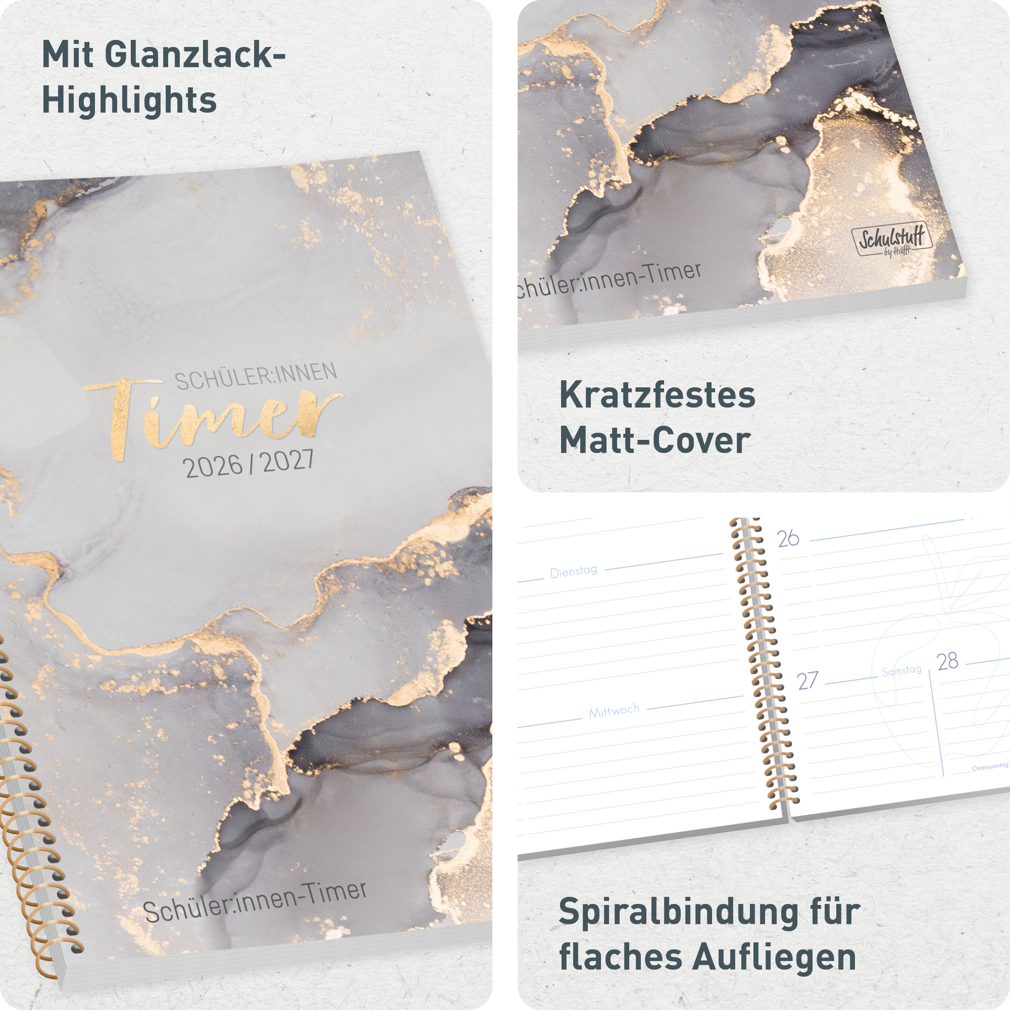 Artikelbild 2 des Artikels “Schulstuff Schüler:innen-Timer A5 2026/2027 [Grey Marble] “