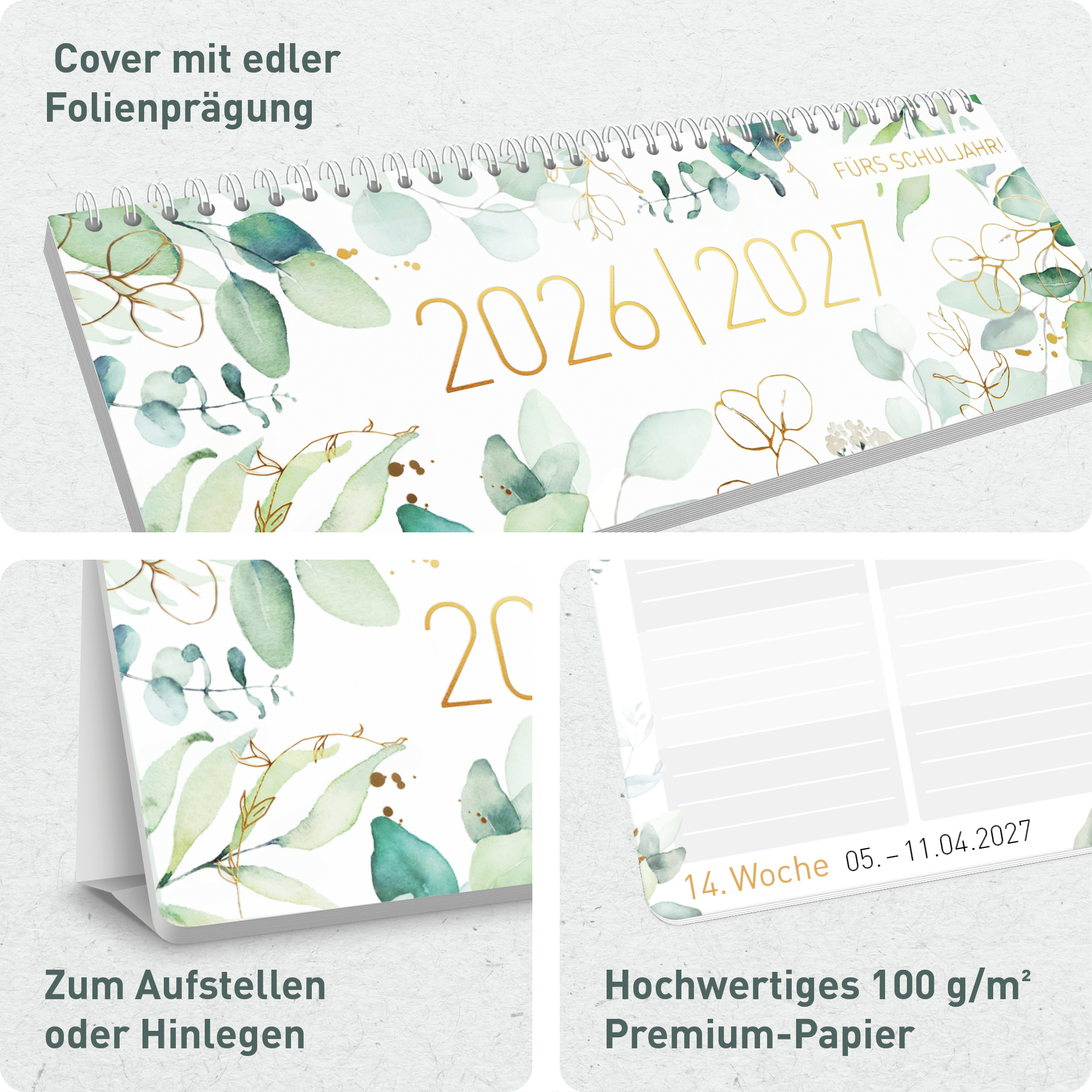 Artikelbild 2 des Artikels “Wochen-Tischkalender Schuljahr 26/27 mit Aufsteller [Blattgold] “
