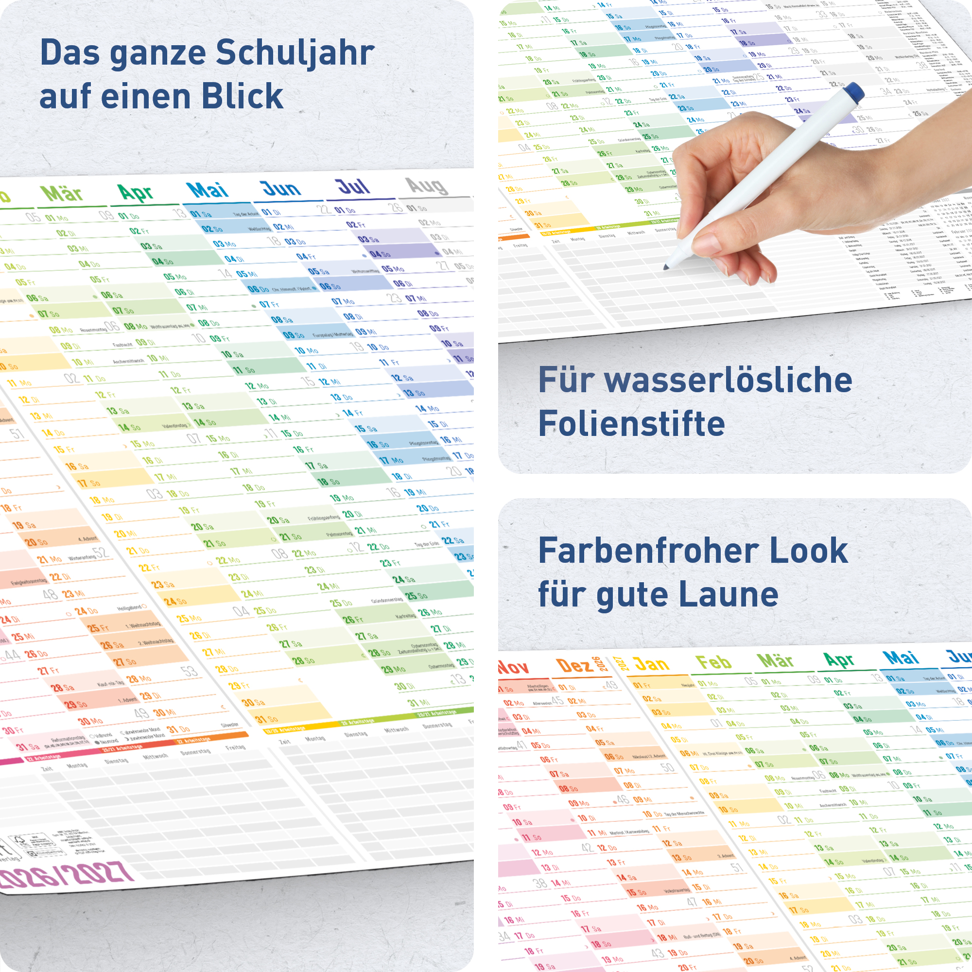 Artikelbild 2 des Artikels “Wandkalender Schuljahr A1+ abwischbar 2026/2027 gerollt [Rainbow] “