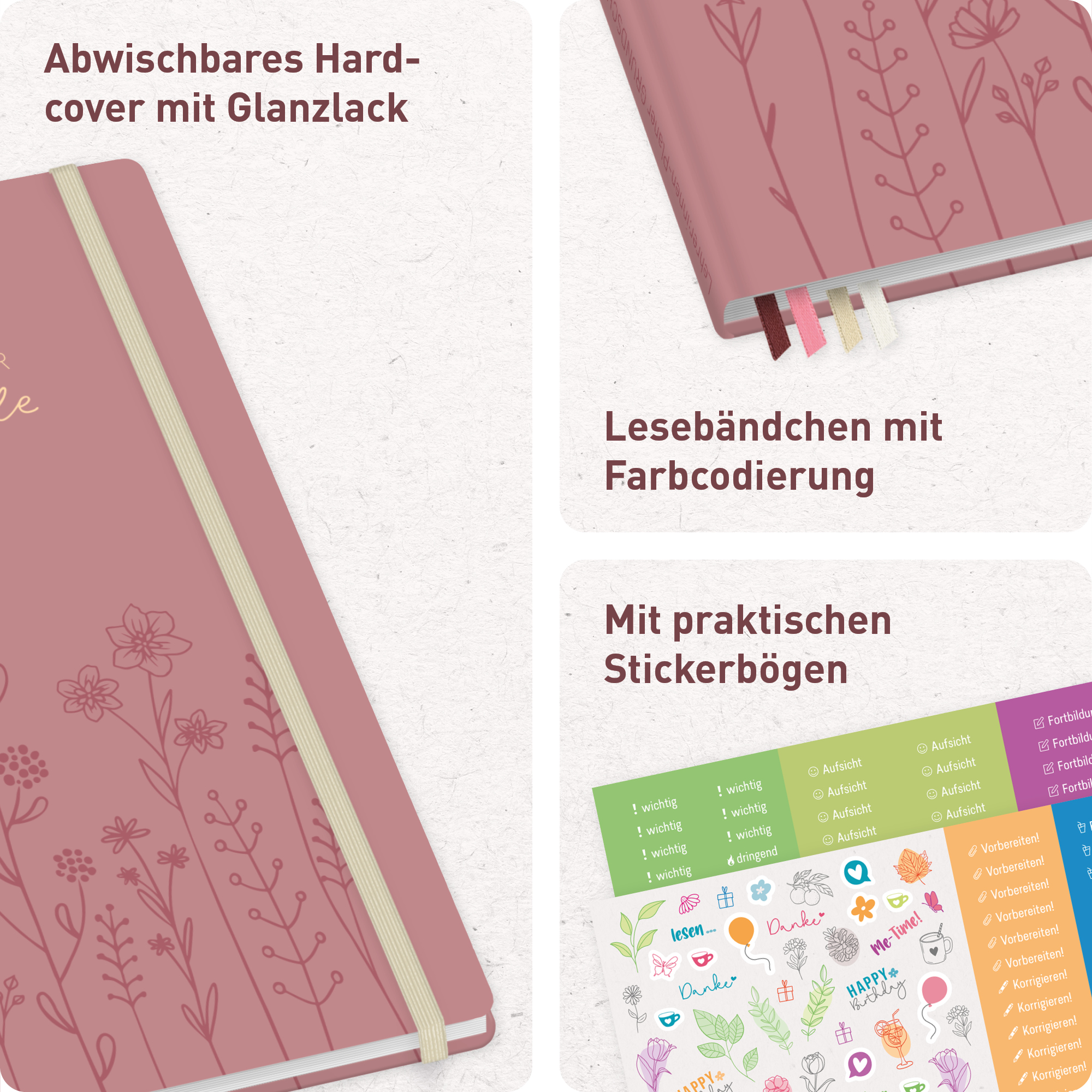 Artikelbild 2 des Artikels “Lehrer-Planer Grundschule A4+ 26/27 [Fine Flowers rosé] “