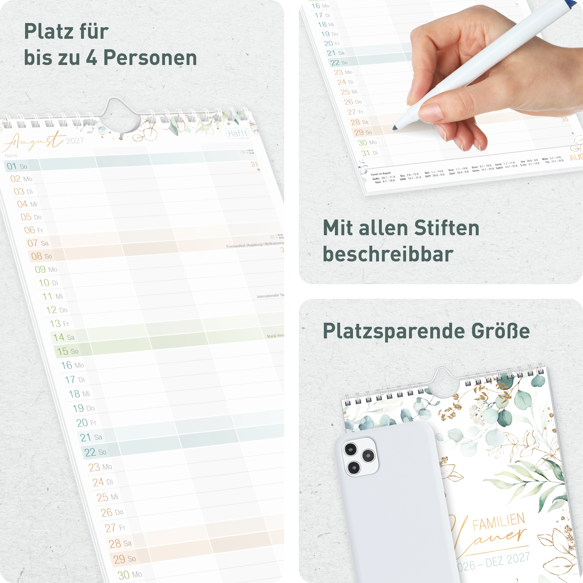 Artikelbild 2 des Artikels “Familienplaner kompakt 2026/2027 Wandkalender 4-spaltig [Blattgold] “