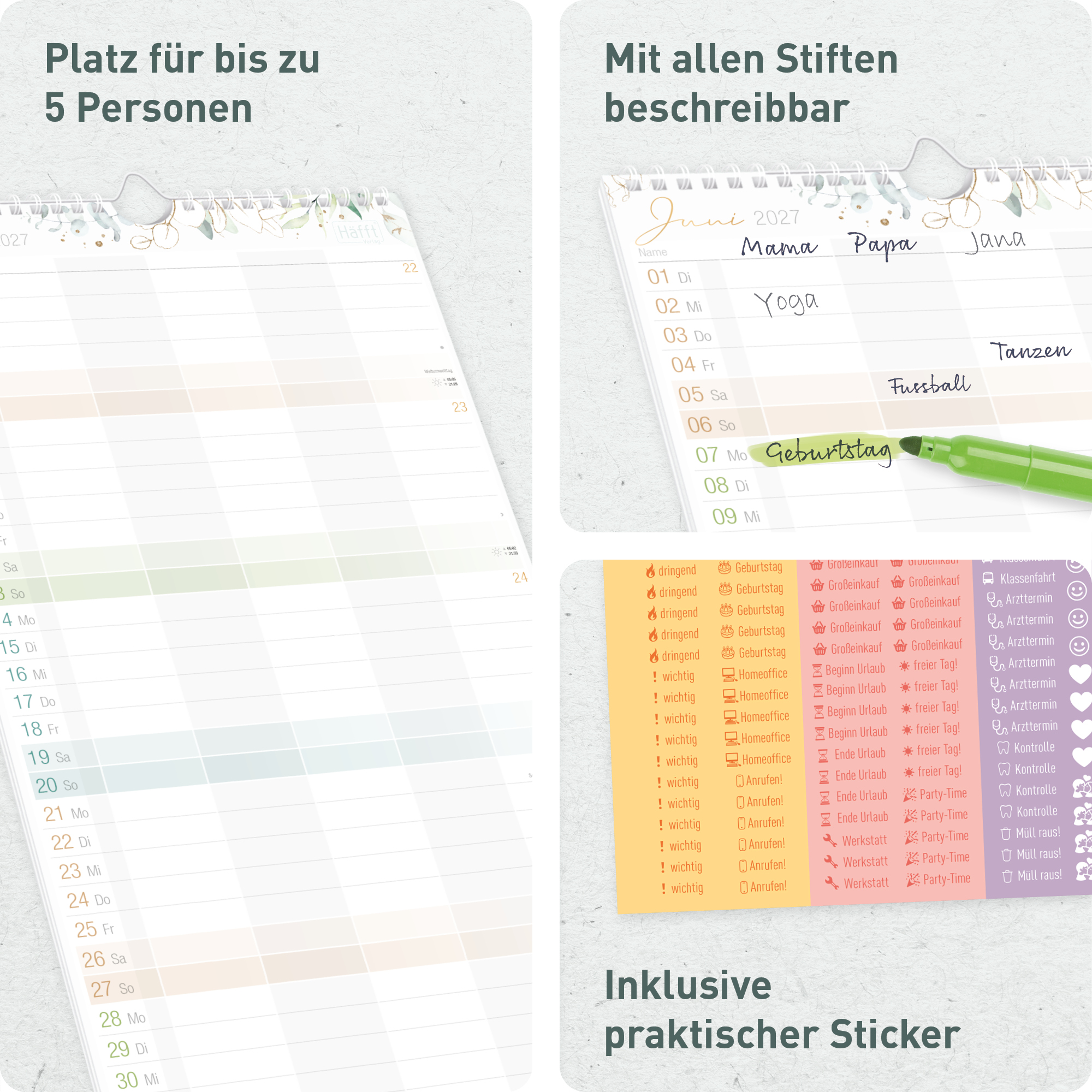 Artikelbild 2 des Artikels “Familienplaner 2026/2027 Wandkalender mit 5 Spalten [Blattgold] “