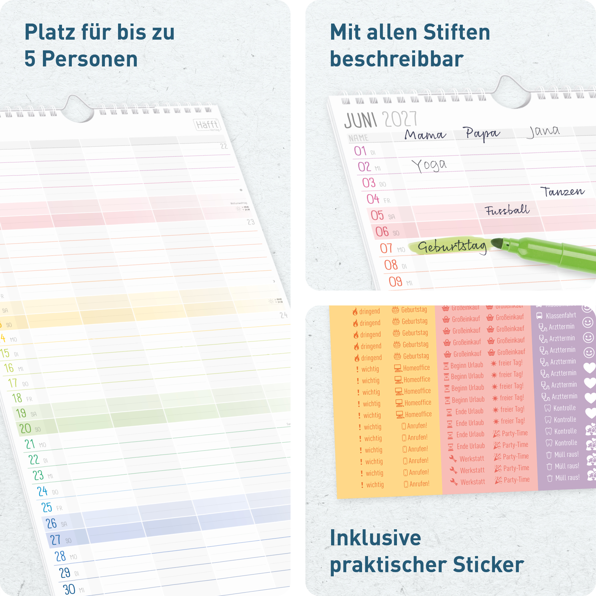 Artikelbild 2 des Artikels “Familienplaner 2026/2027 Wandkalender mit 5 Spalten [Rainbow] “