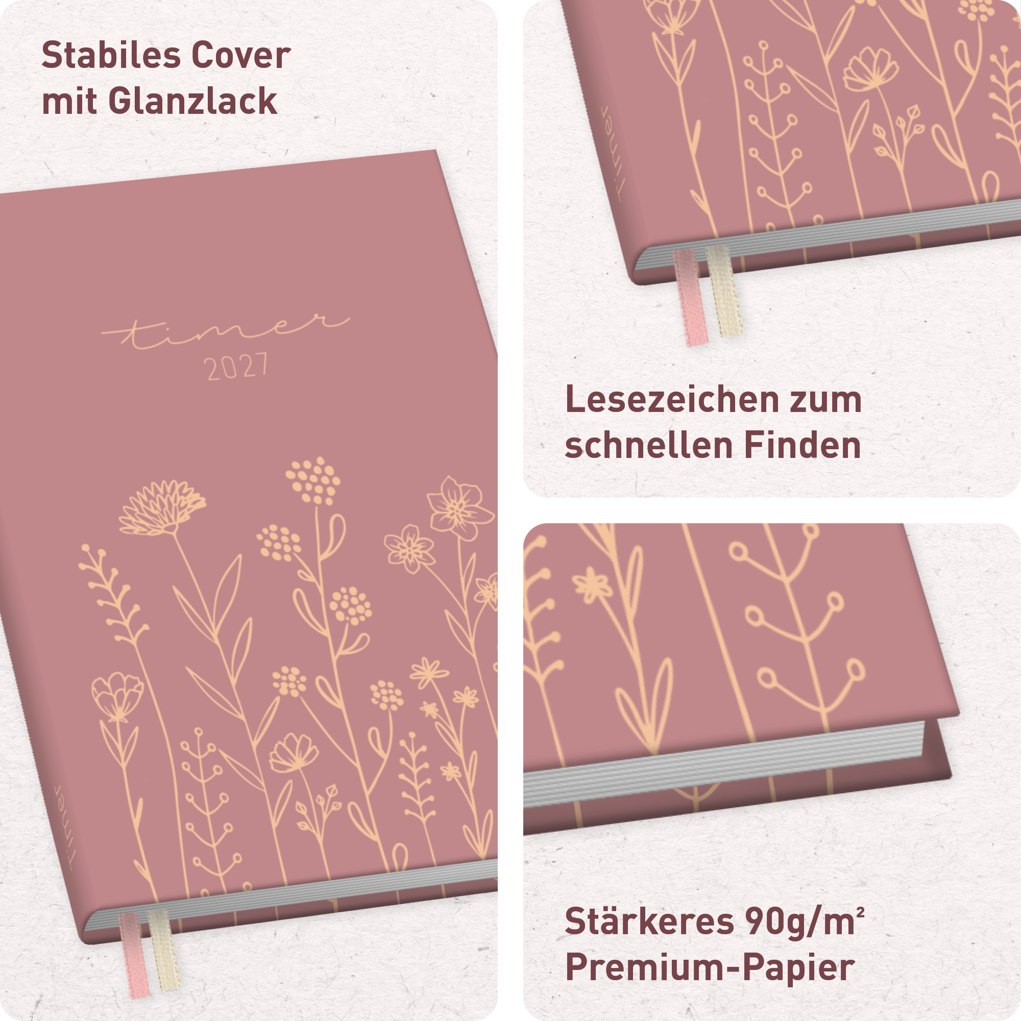 Artikelbild 2 des Artikels “Chäff-Timer Mini A6+ 2026/2027 [Fine Flowers rosé] “